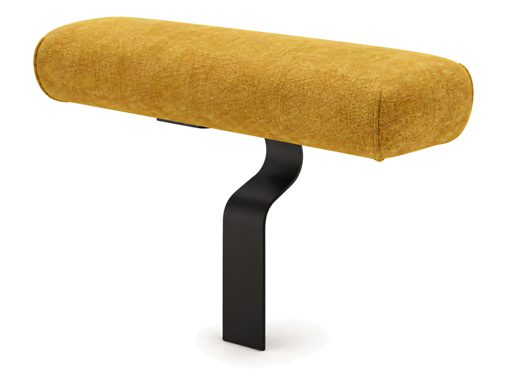 Podłokietnik modułowy Opvero 78 cm w musztardowej tkaninie z czarnym metalowym wspornikiem, na białym tle
