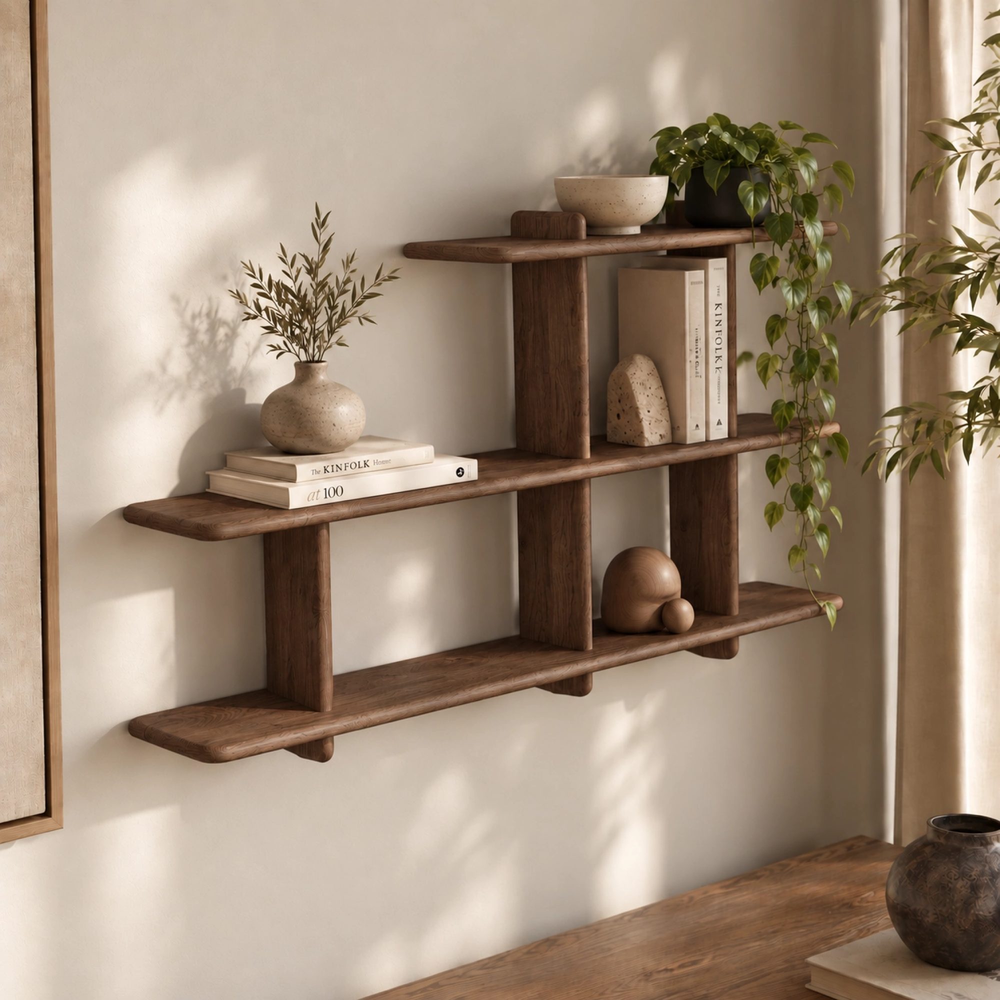 Hängeregal Valdaro 140 × 66 cm aus massiver Eiche, Farbe Tabacco