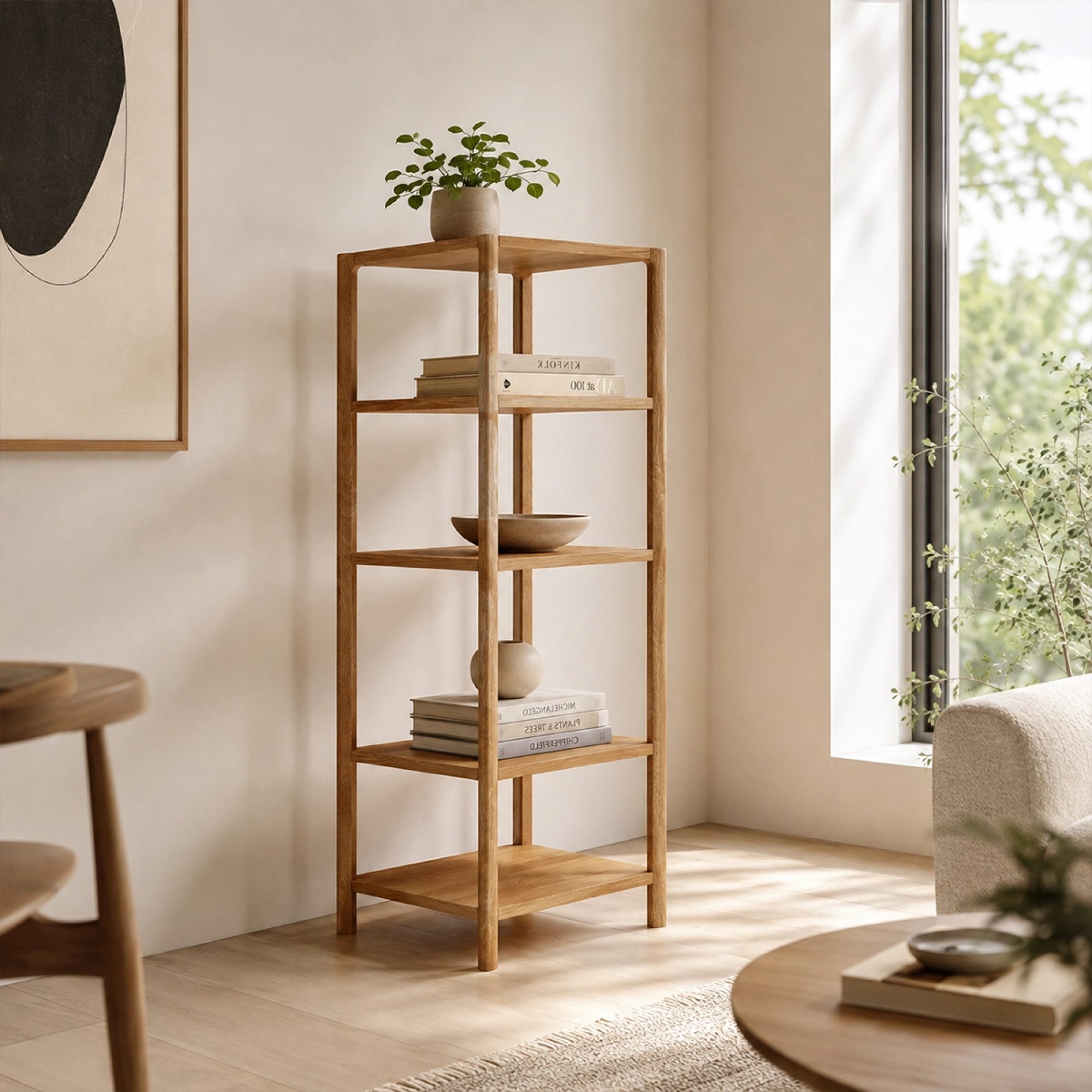 Hohes offenes Regal Daverna 100 cm aus massiver Eiche natur