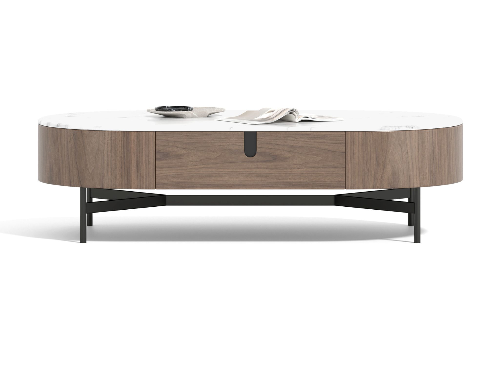 Konferenční stolek Solenne s nádobou a knihou na světlé desce