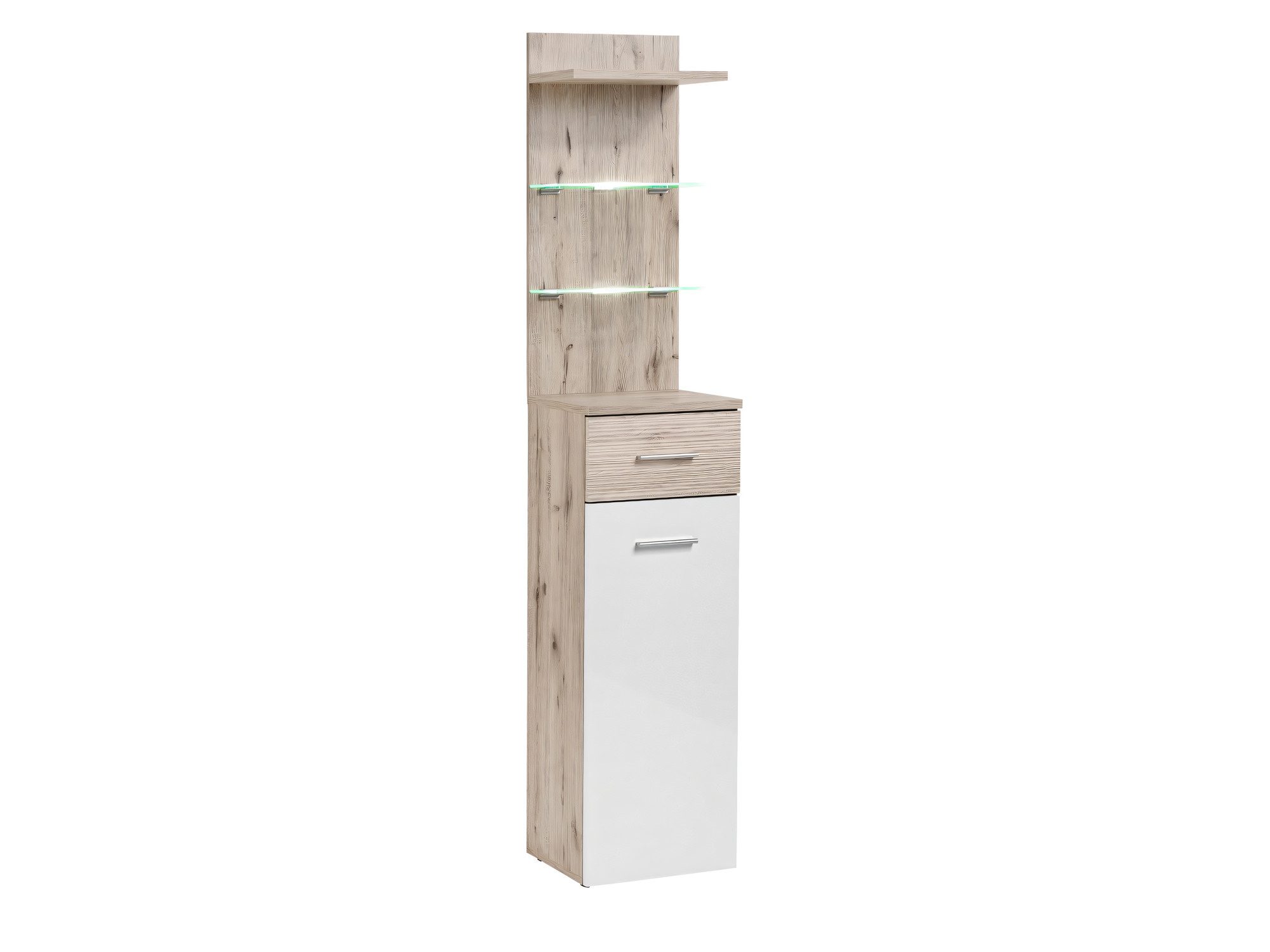 Hellbrauner Schrank mit LED-Beleuchtung und Schublade