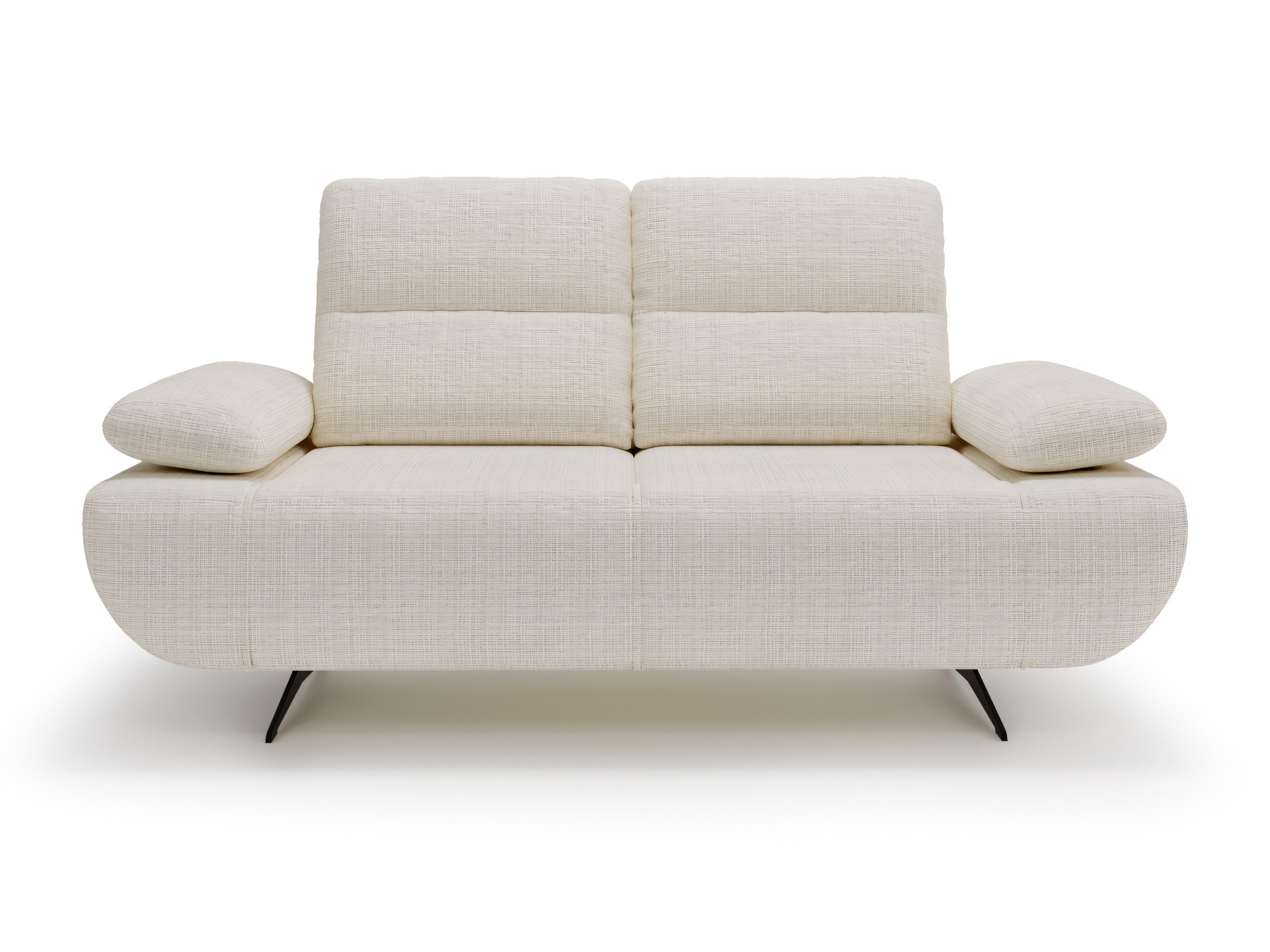 Zweisitzer-Sofa Covina mit cremefarbenem Stoffbezug, Vorderansicht vor weißem Hintergrund