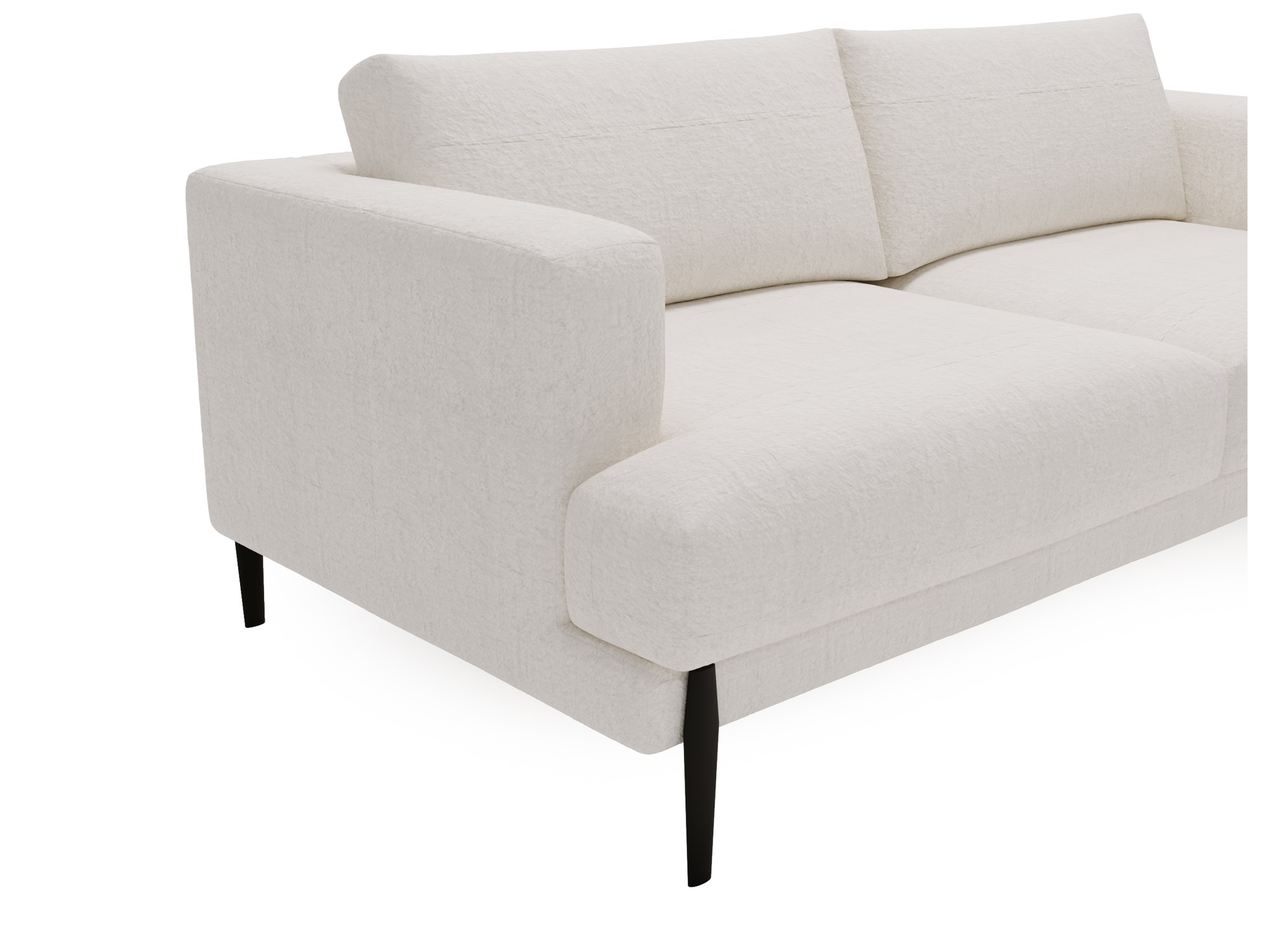 Nahaufnahme von Rückenkissen und Bezugsstoff des Zweisitzer-Sofas Delvora