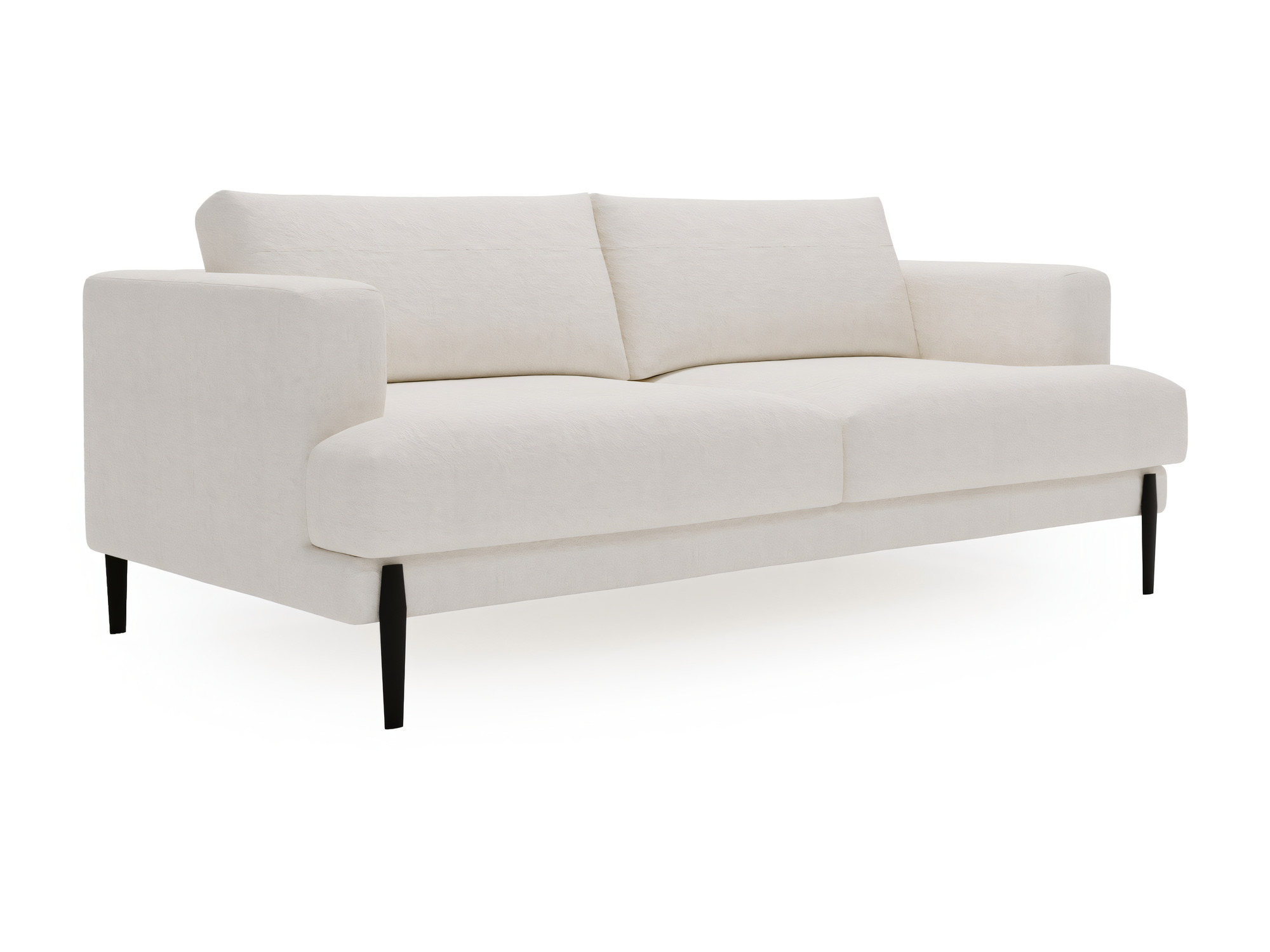 Cremefarbenes Sofa Delvora in Dreiviertelansicht auf schwarzen Metallfüßen