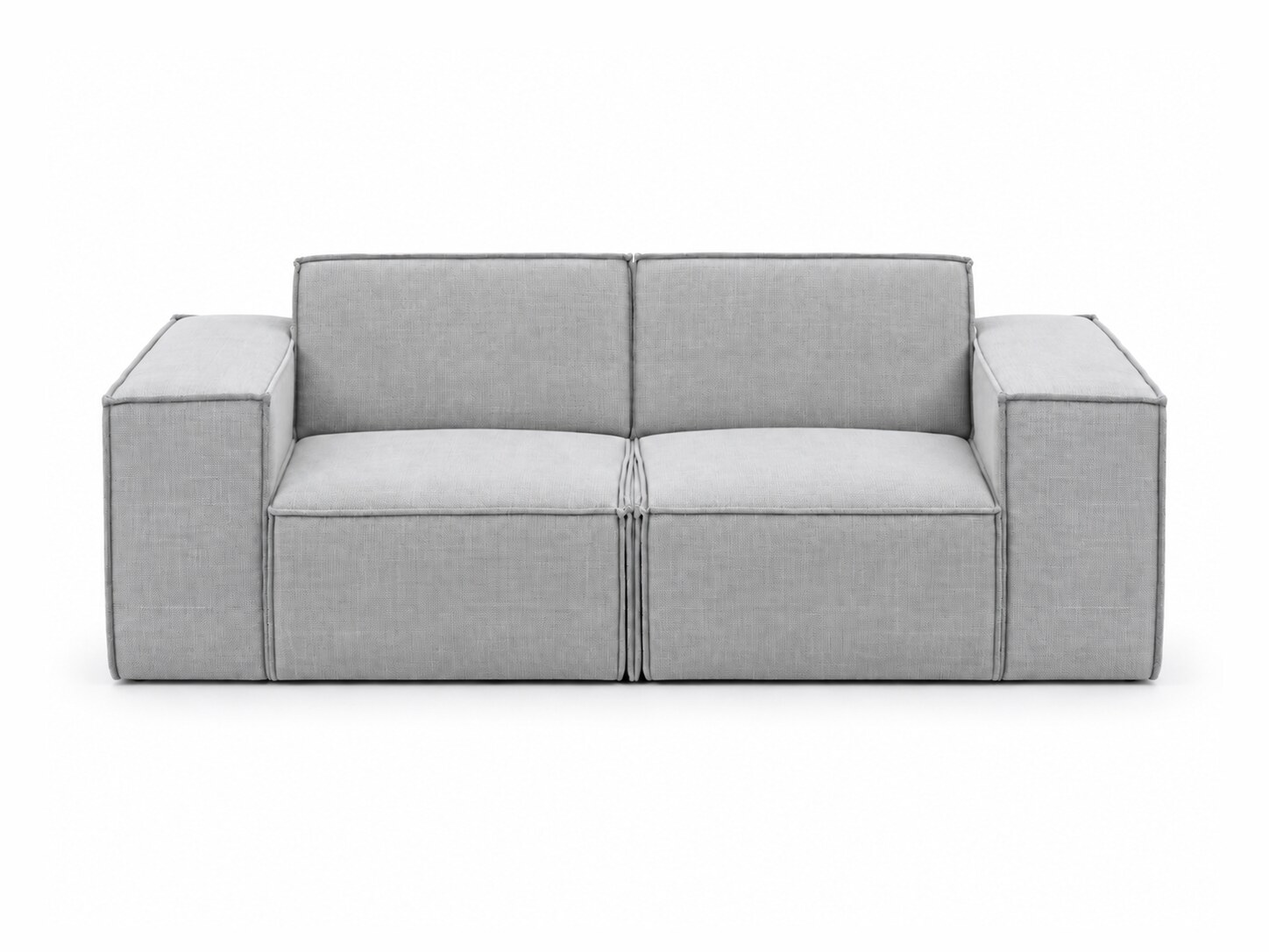 Zweisitzer-Sofa Mervino 204 cm mit niedrigen Armlehnen, Vorderansicht vor weißem Hintergrund