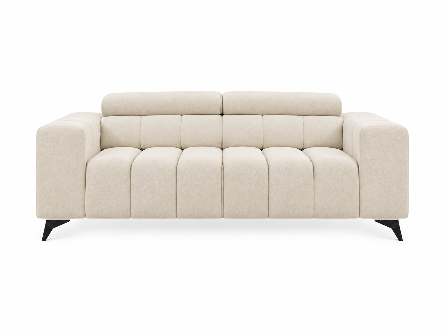 2-Sitzer Sofa Virvento 210 cm in Creme mit verstellbaren Kopfstützen, Längssteppung, Frontansicht, weißer Hintergrund