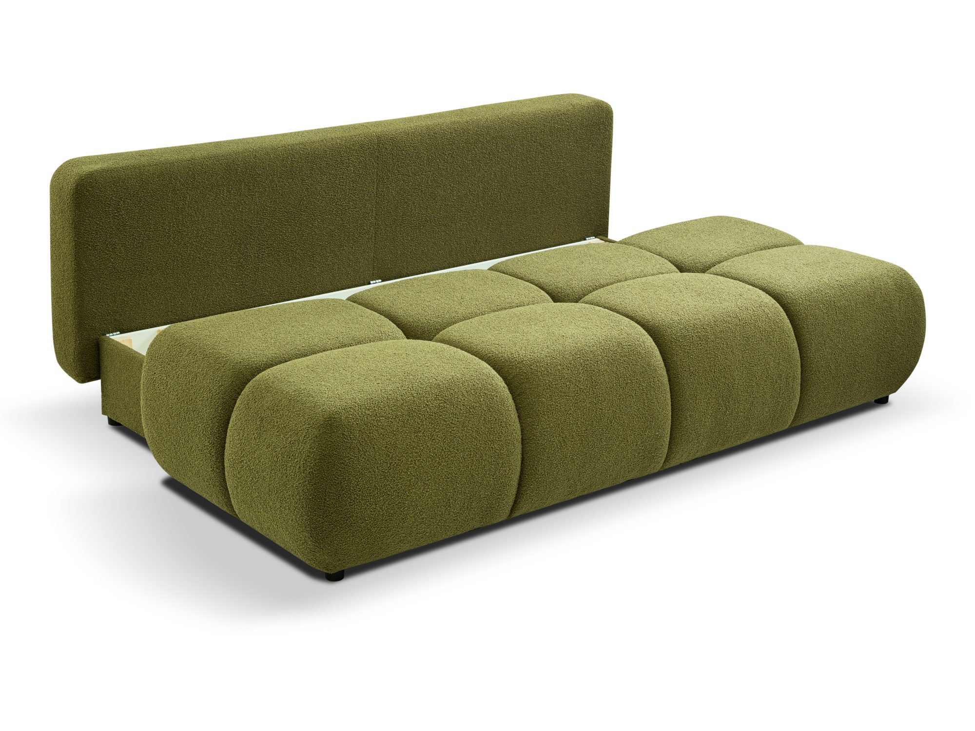 Sofa Elbano – angehobene Sitzfläche und geöffneter Bettkasten