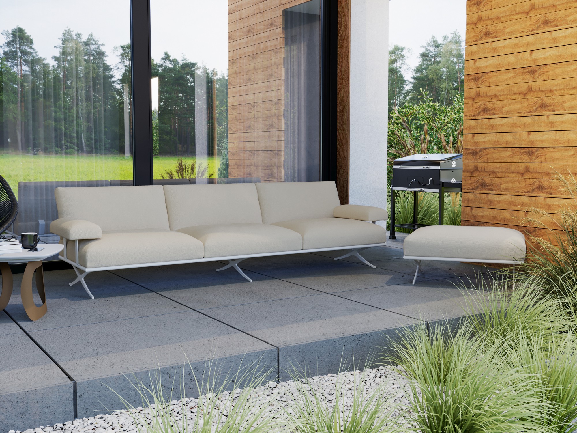 Dreisitziges Gartensofa Celestra mit Armlehnen im Garten
