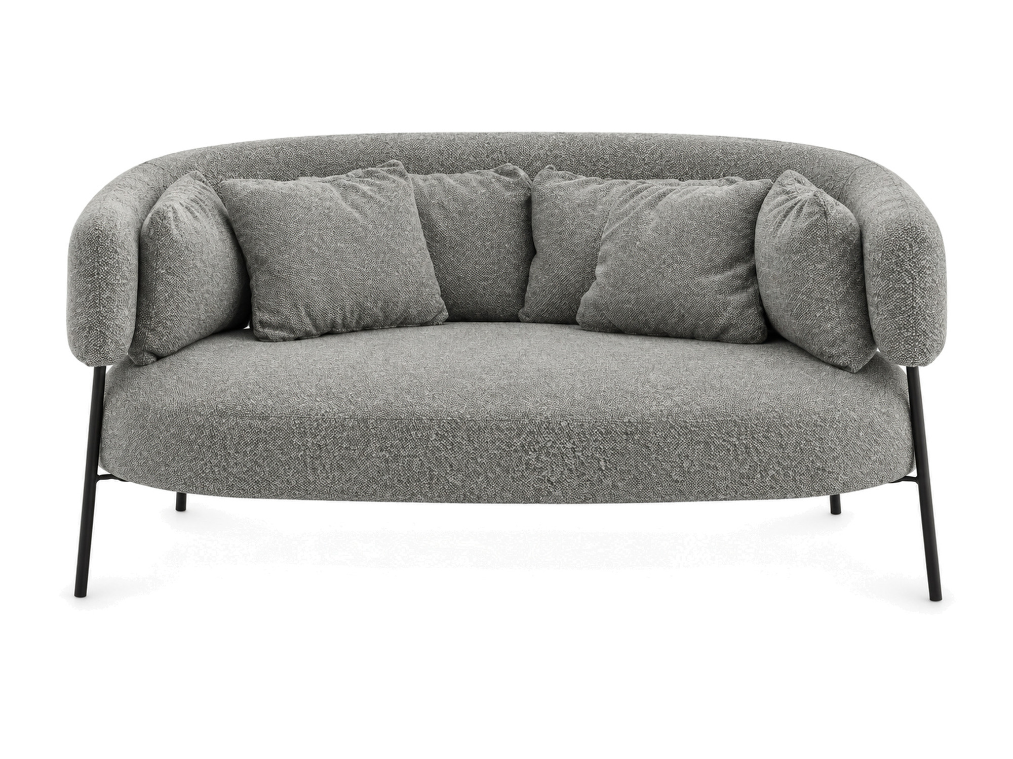 Mirelva Gartensofa für zwei Personen mit grauem Stoffbezug und Kissen, Vorderansicht vor weißem Hintergrund