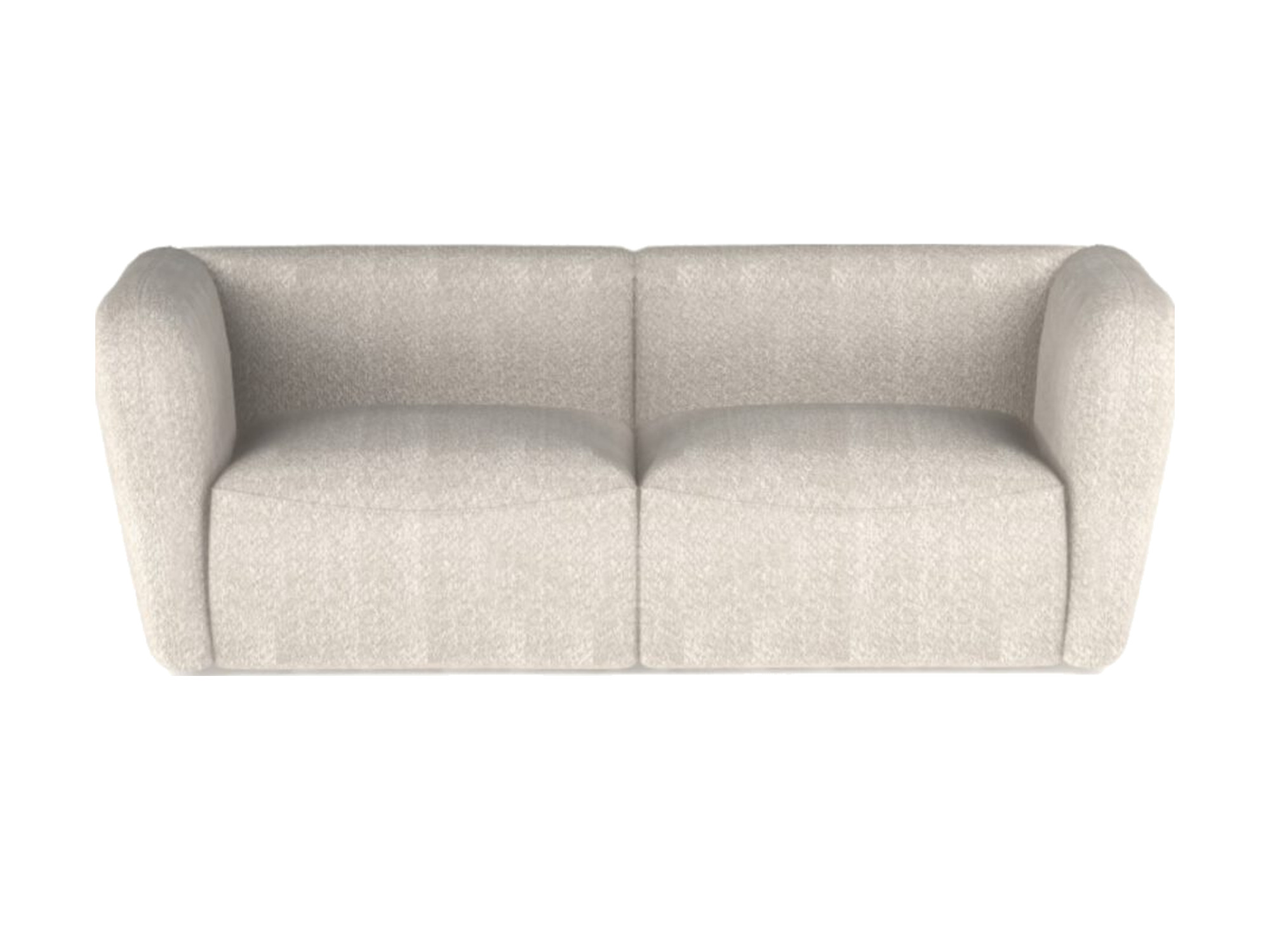 2-Sitzer-Sofa Rovelia 214 cm in hellem Stoff vor weißem Hintergrund