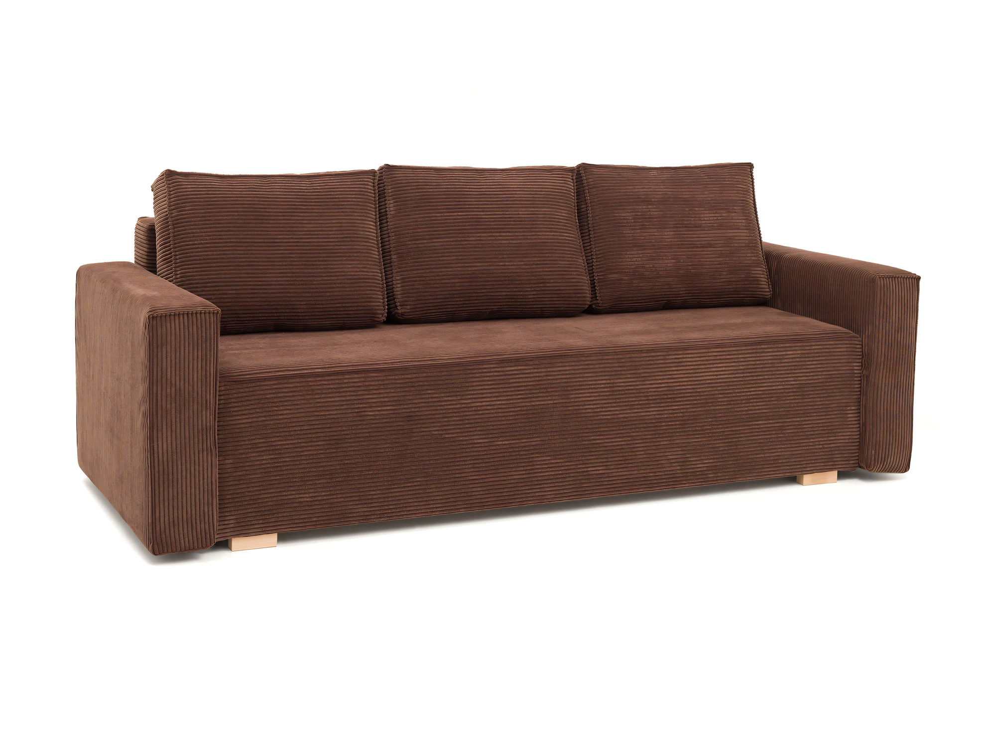 Sofa rozkładana Soflina — sztruks w kolorze brązowym, na białym tle