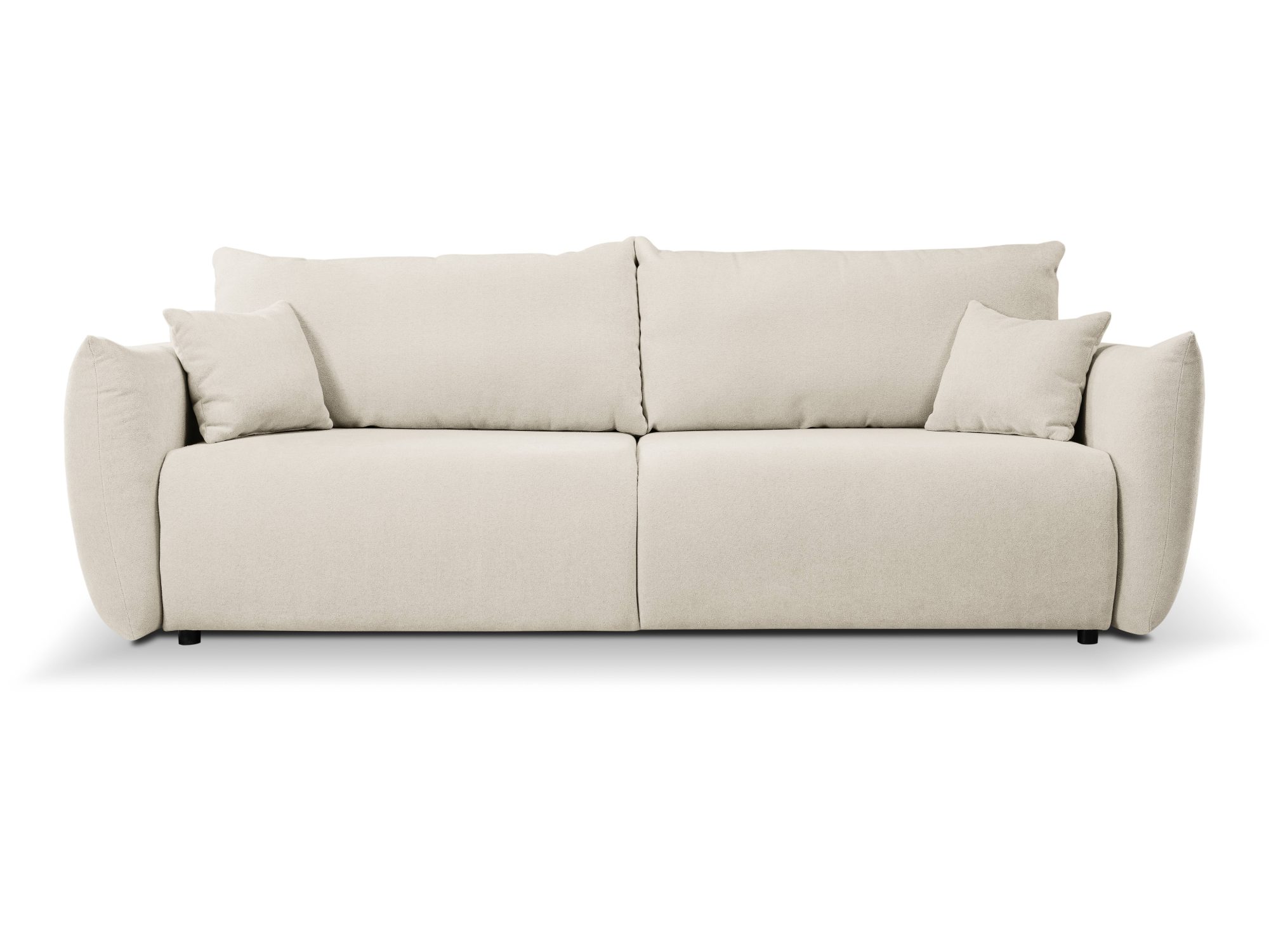 Sofa Sandrino 240 cm – jasna tapicerka i miękkie poduszki, widok z przodu