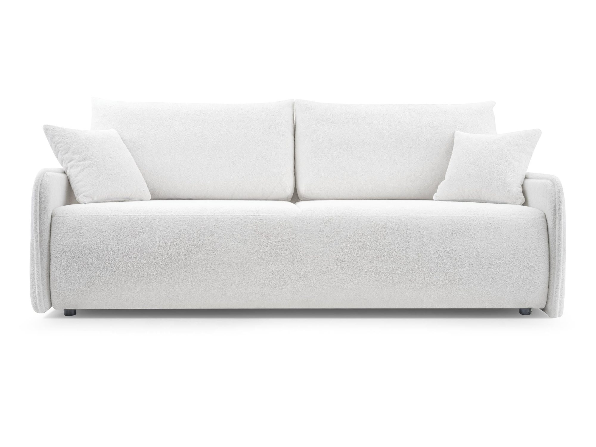 Sofa rozkładana Suvella 195 cm w jasnej tkaninie boucle – widok z przodu