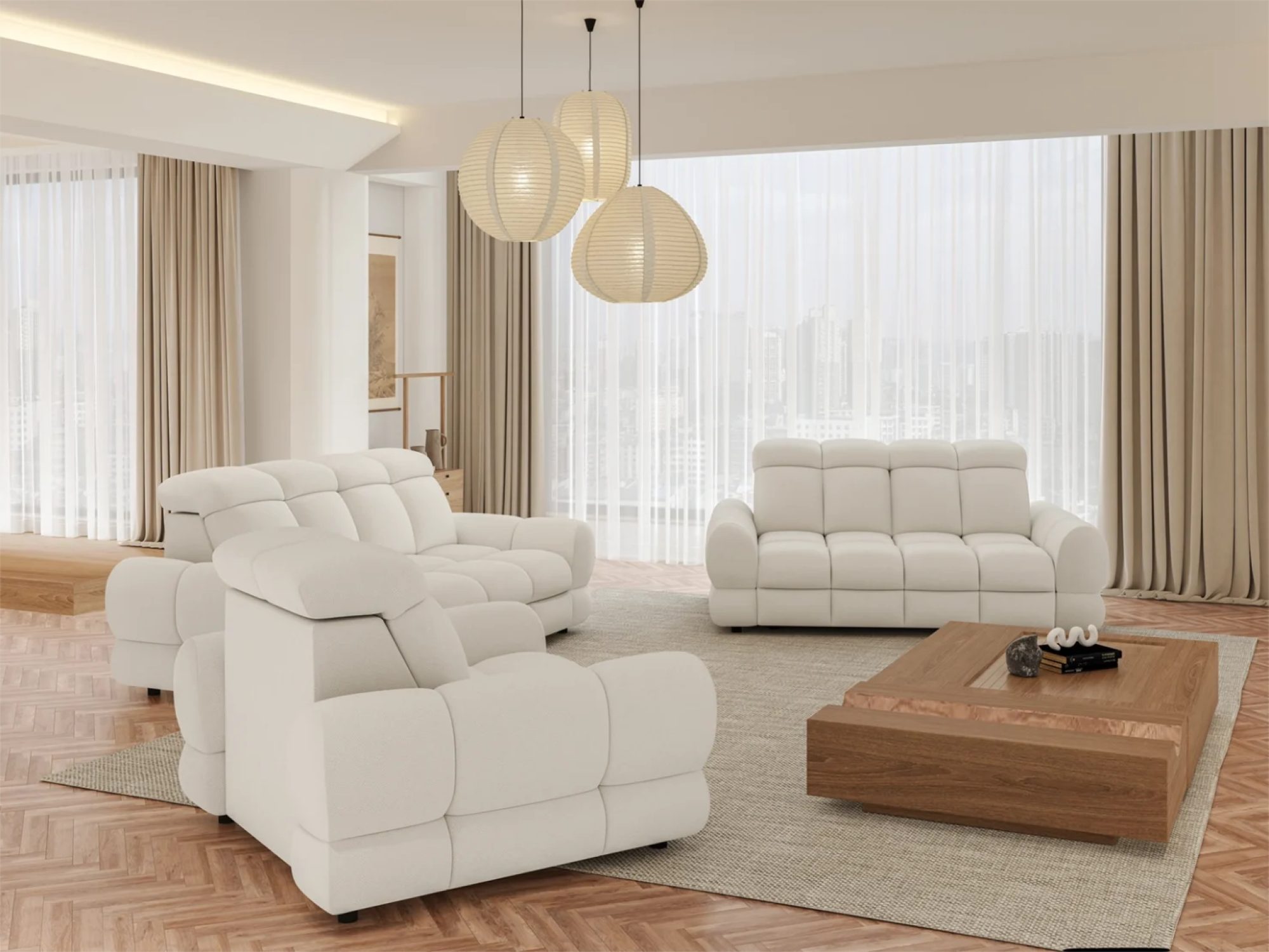 Sofa Tolvaro 207 cm mit elektrischem Sitzauszug im Wohnzimmer-Ambiente