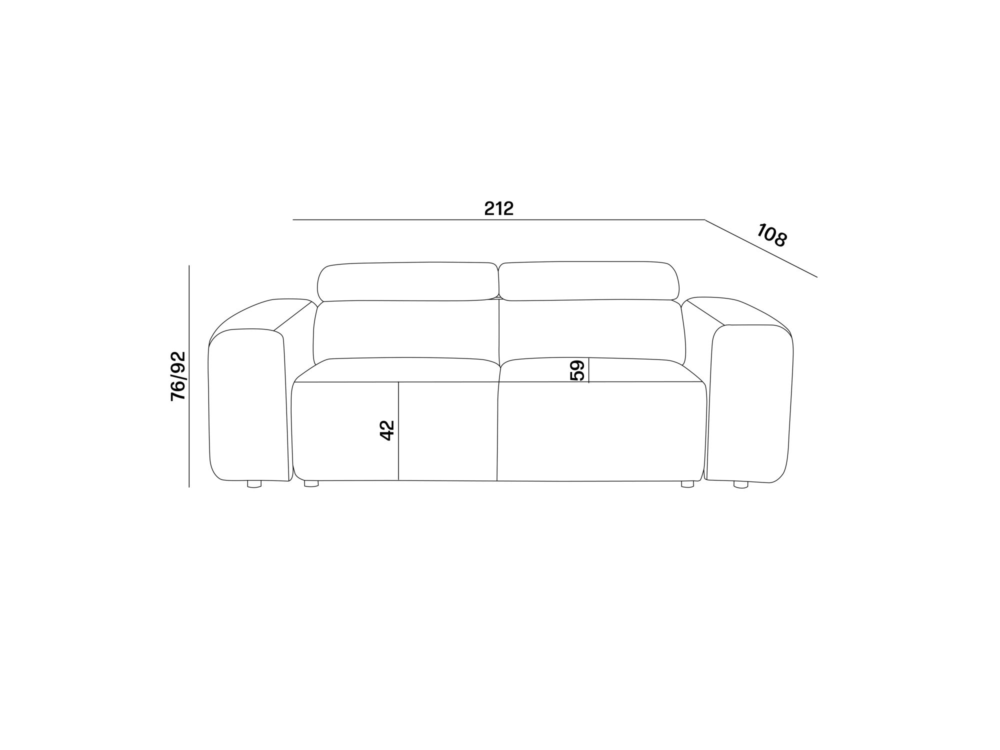 Sofa Vermaro – rysunek z wymiarami