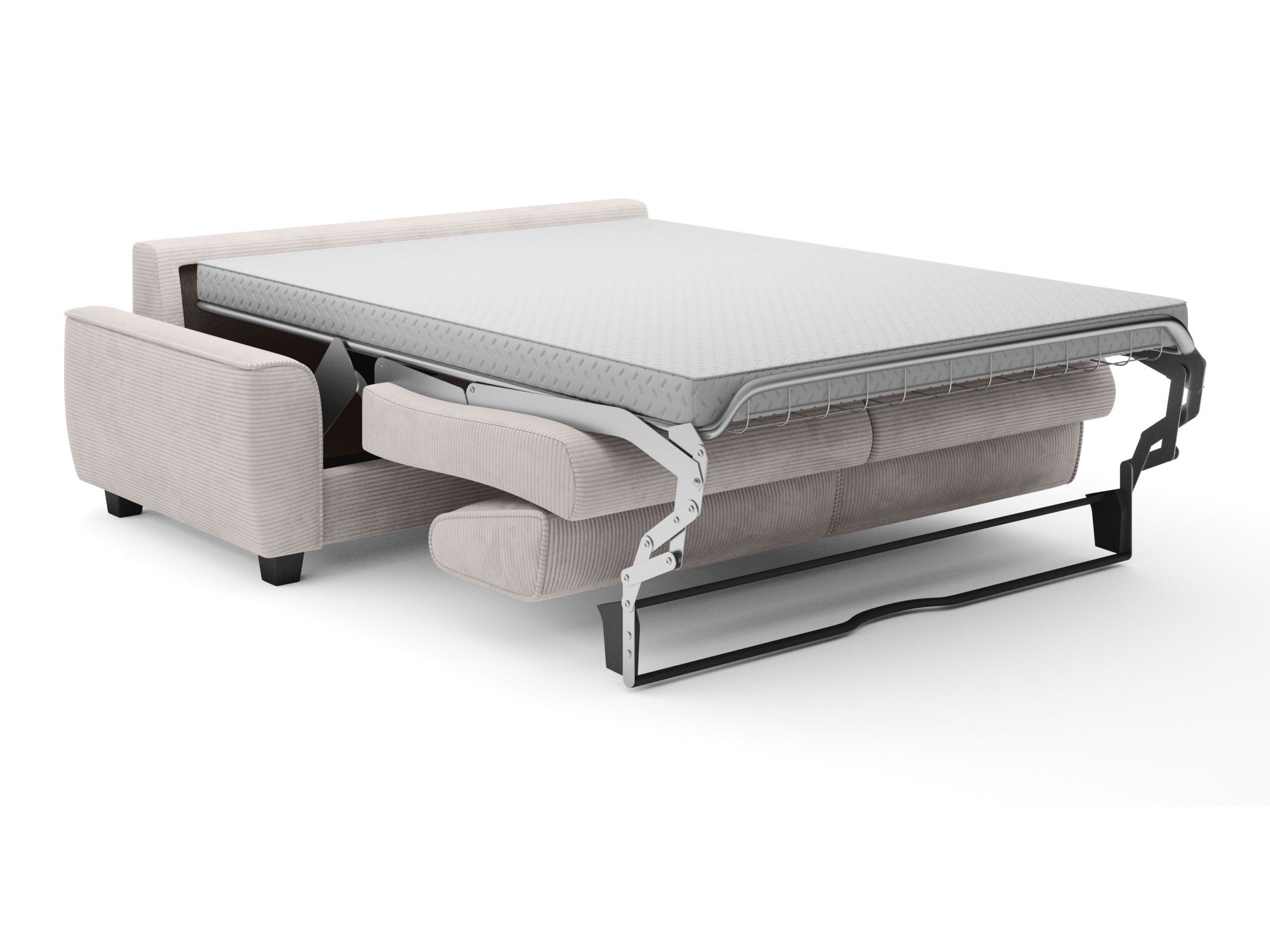 Sofa Monvero mit ausgeklappter Schlaffunktion vor weißem Hintergrund