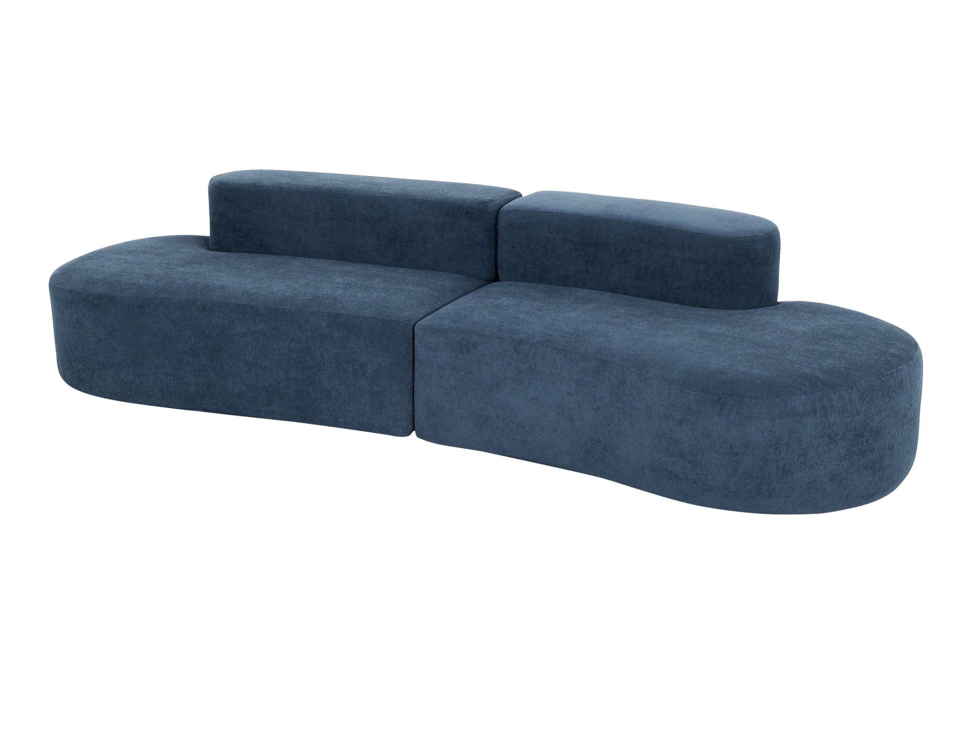 Sofa Zenith granatowa – ukośne ujęcie zaokrąglonego siedziska