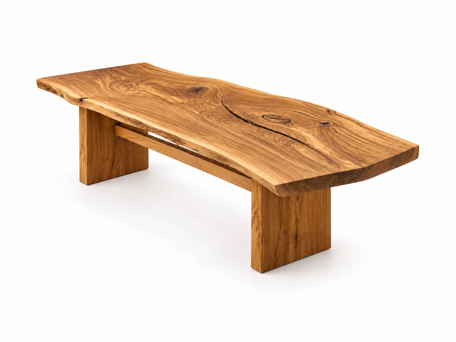 Eichentisch aus einer Bohle 283x95 cm SILVANO mit Eichenbeinen – Produktfoto auf weißem Hintergrund