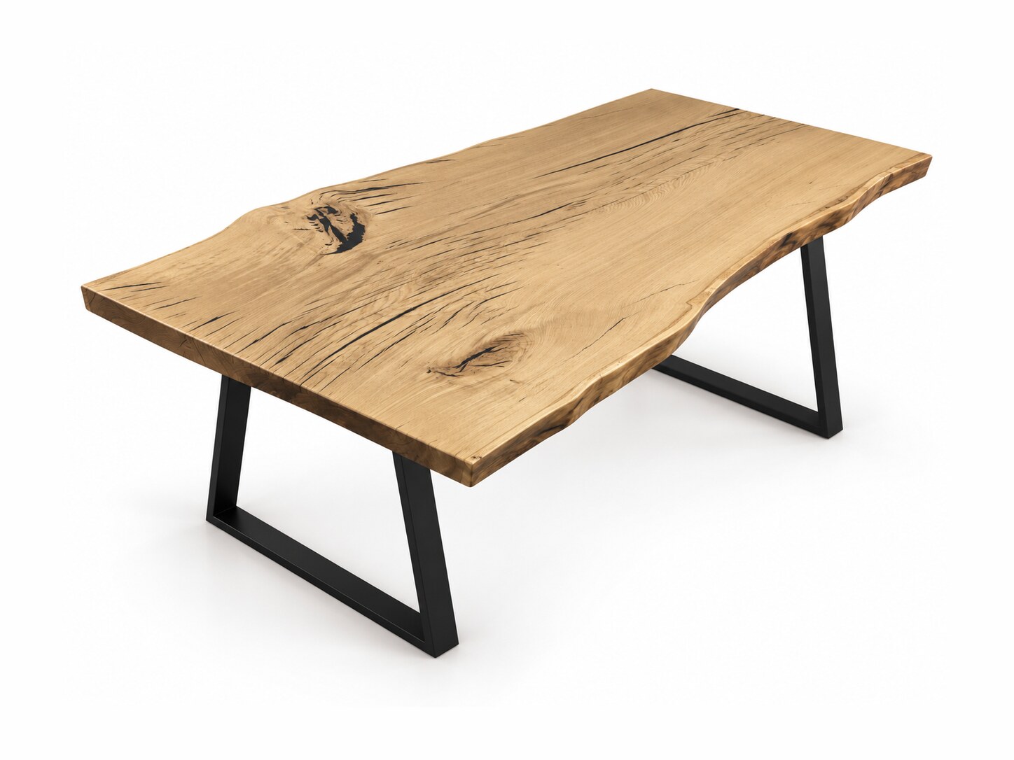 Stół dębowy z jednej deski 180x90 cm VERDANO na stalowych nogach – zdjęcie produktowe na białym tle