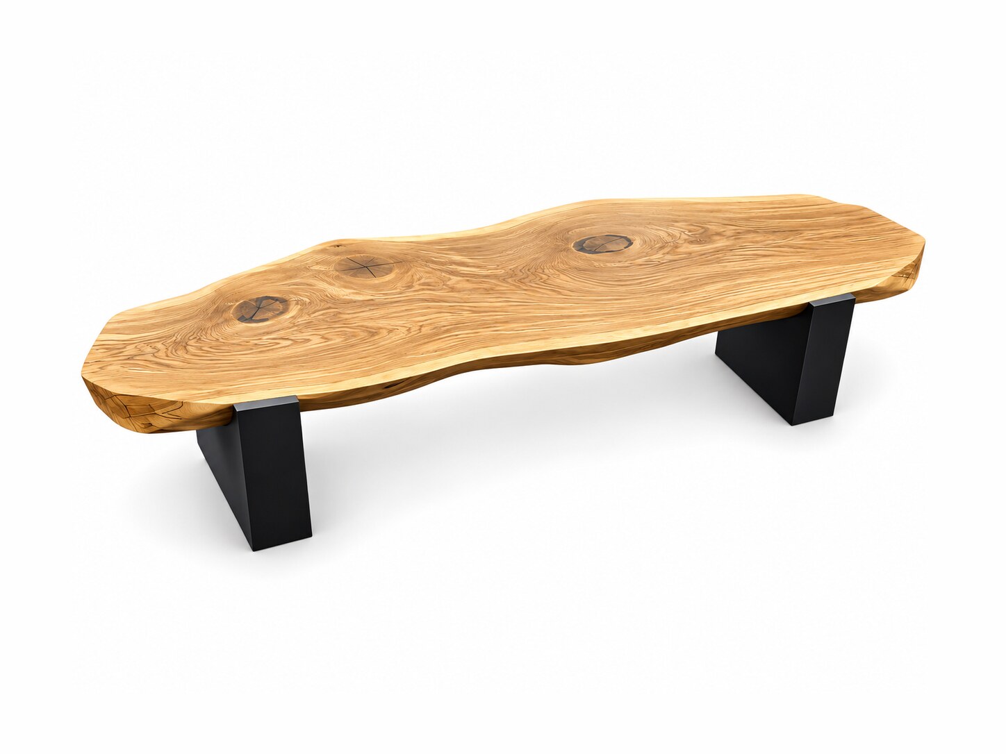 Couchtisch DUNA 245x90 cm aus einer Eichenbohle mit Stahlbeinen – Produktfoto auf weißem Hintergrund