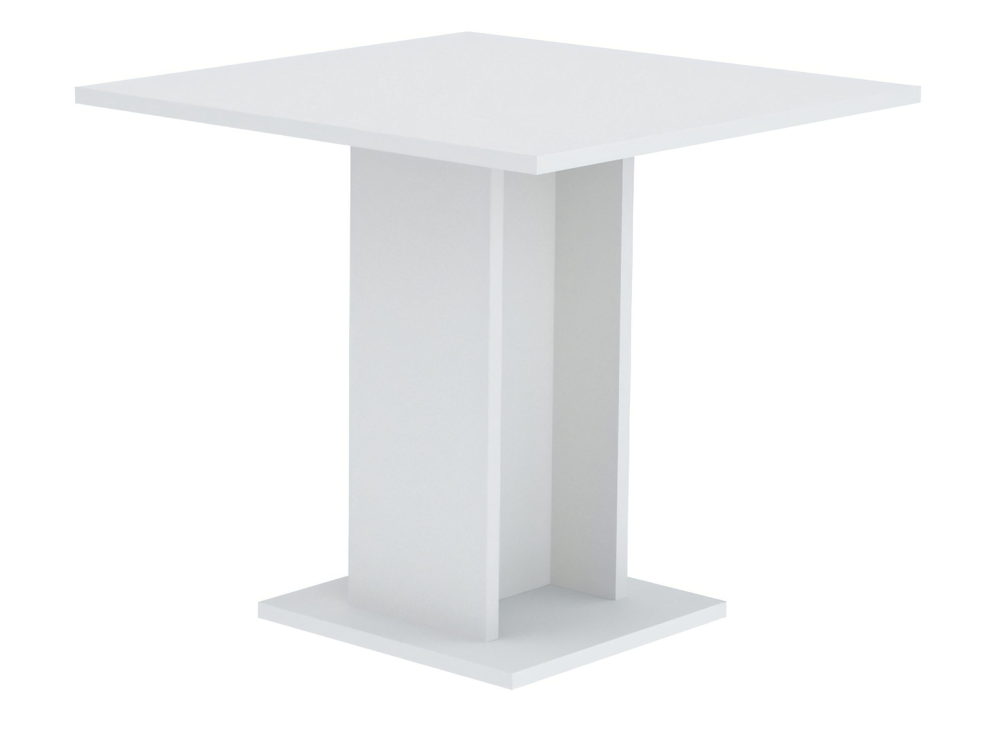 Weißer quadratischer Tisch Soreno 80 × 80 cm vor weißem Hintergrund