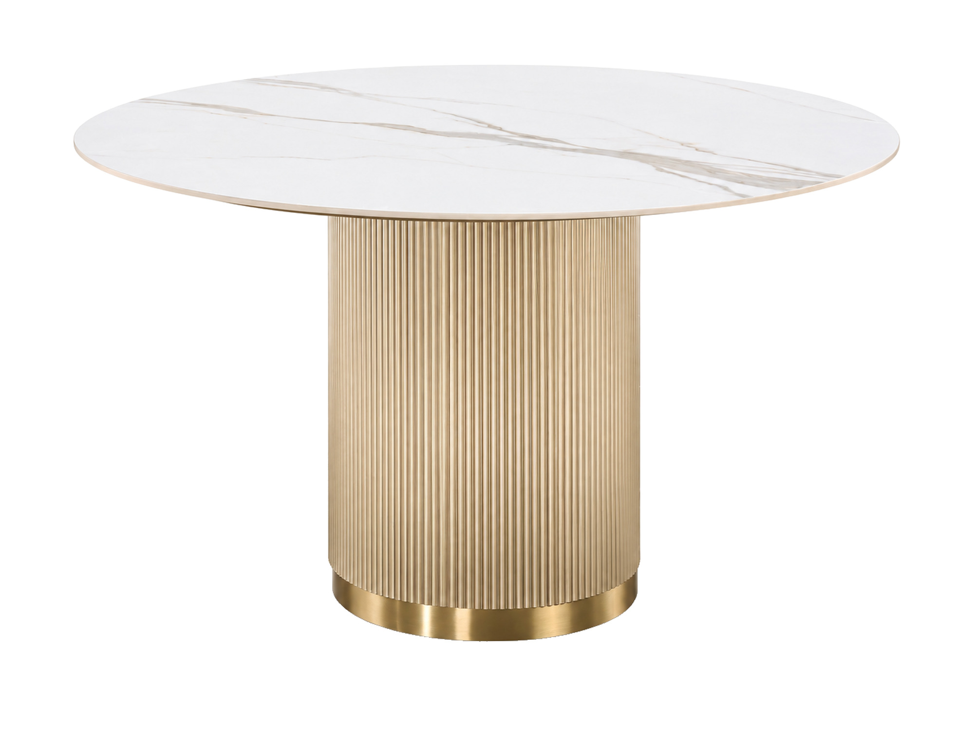 Runder Tisch Eleganza 120 cm mit weißer Platte und geriffeltem goldenem Fuß