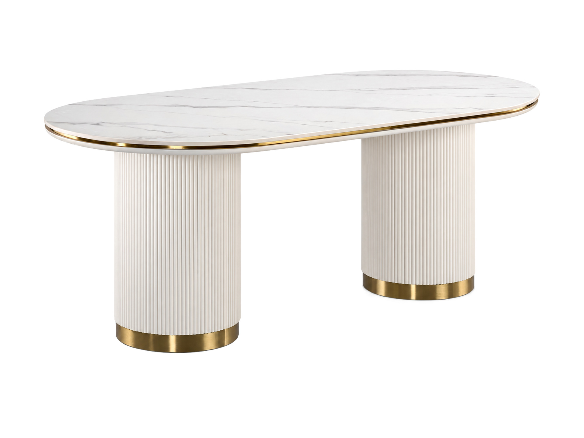 Oválný stůl 180 cm ecru s mramorovou deskou Eleganza – pohled na produkt na bílém pozadí