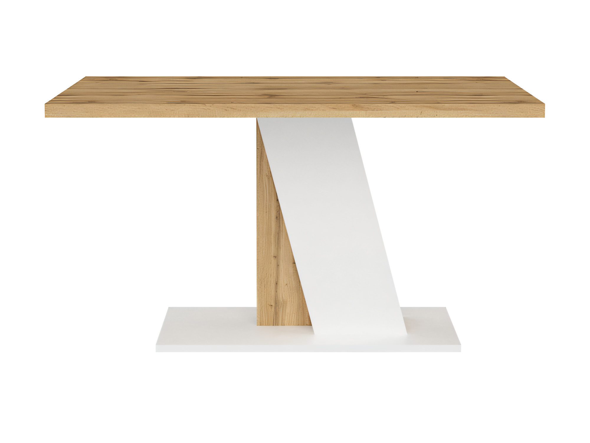 Tisch mit Holzplatte und weißem Gestell