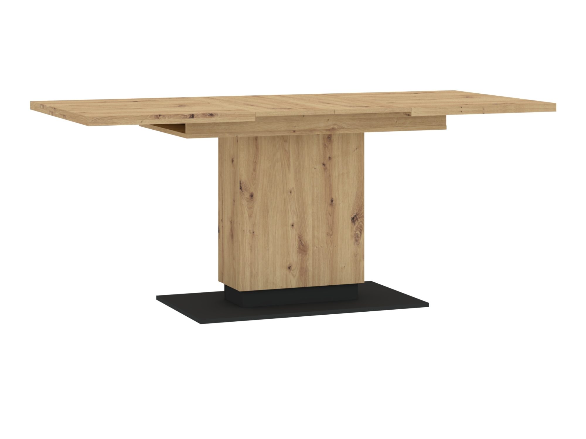 Ausziehtisch Stilvero 180 cm in Artisan Eiche mit schwarzem Gestell auf weißem Hintergrund