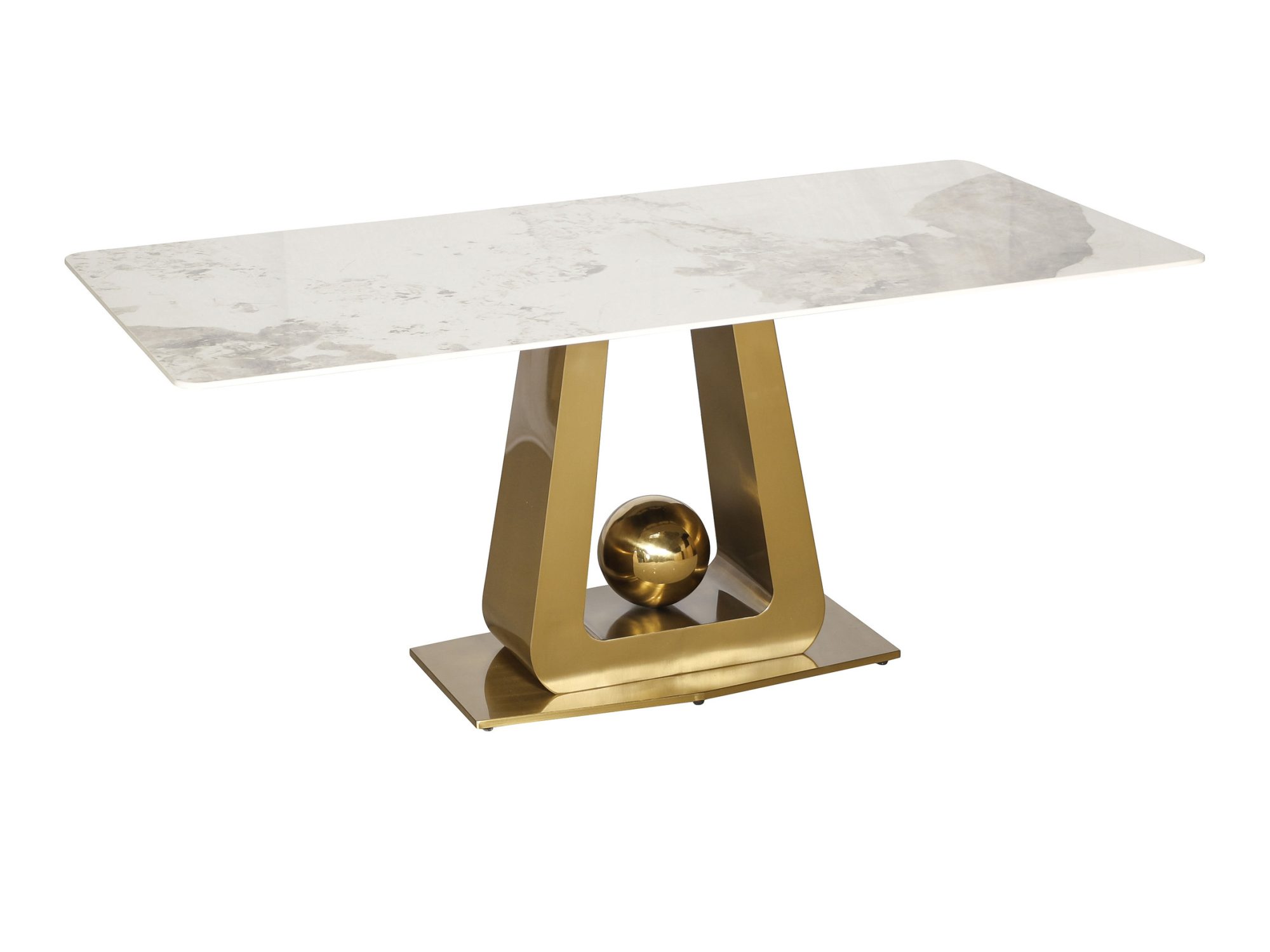 Tisch Virtus 180 cm mit weißer Marmorplatte und goldenem Gestell