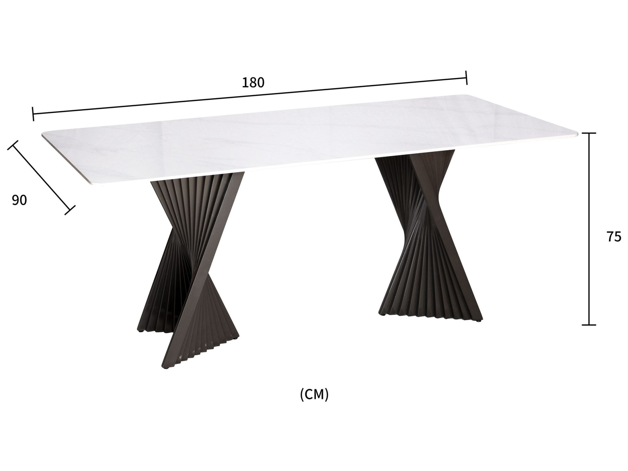 Stůl Virtus, rozměrový nákres 180 × 90 × 75 cm