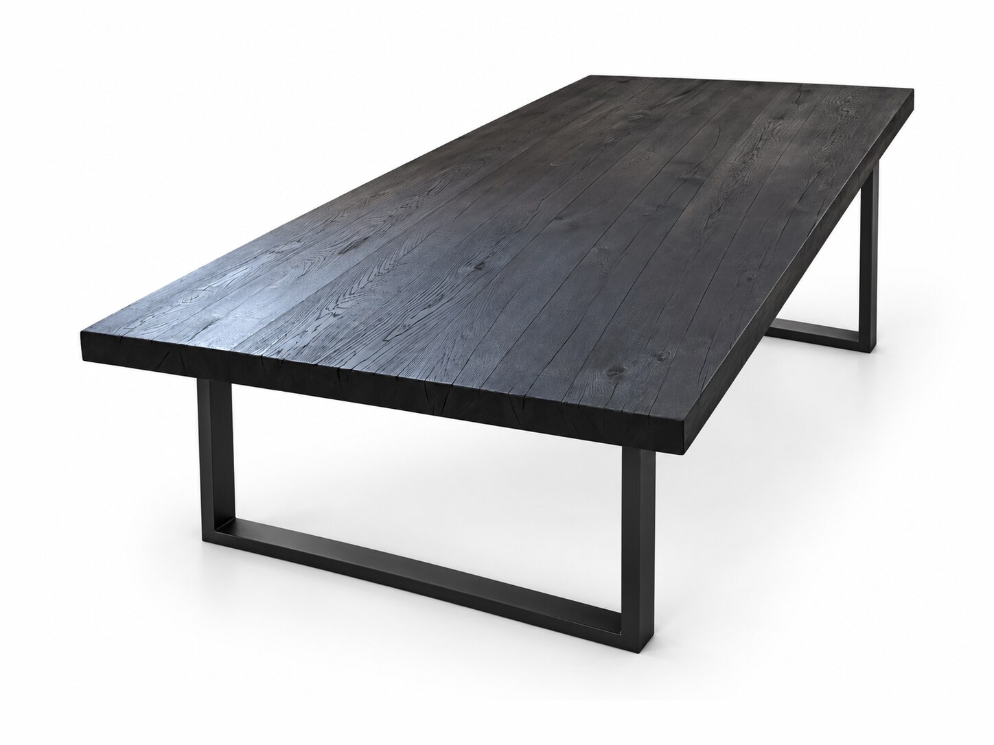 Stůl z opalovaného dubu 270x100 cm CARBONO na ocelových rámových nohách – produktové foto na bílém pozadí