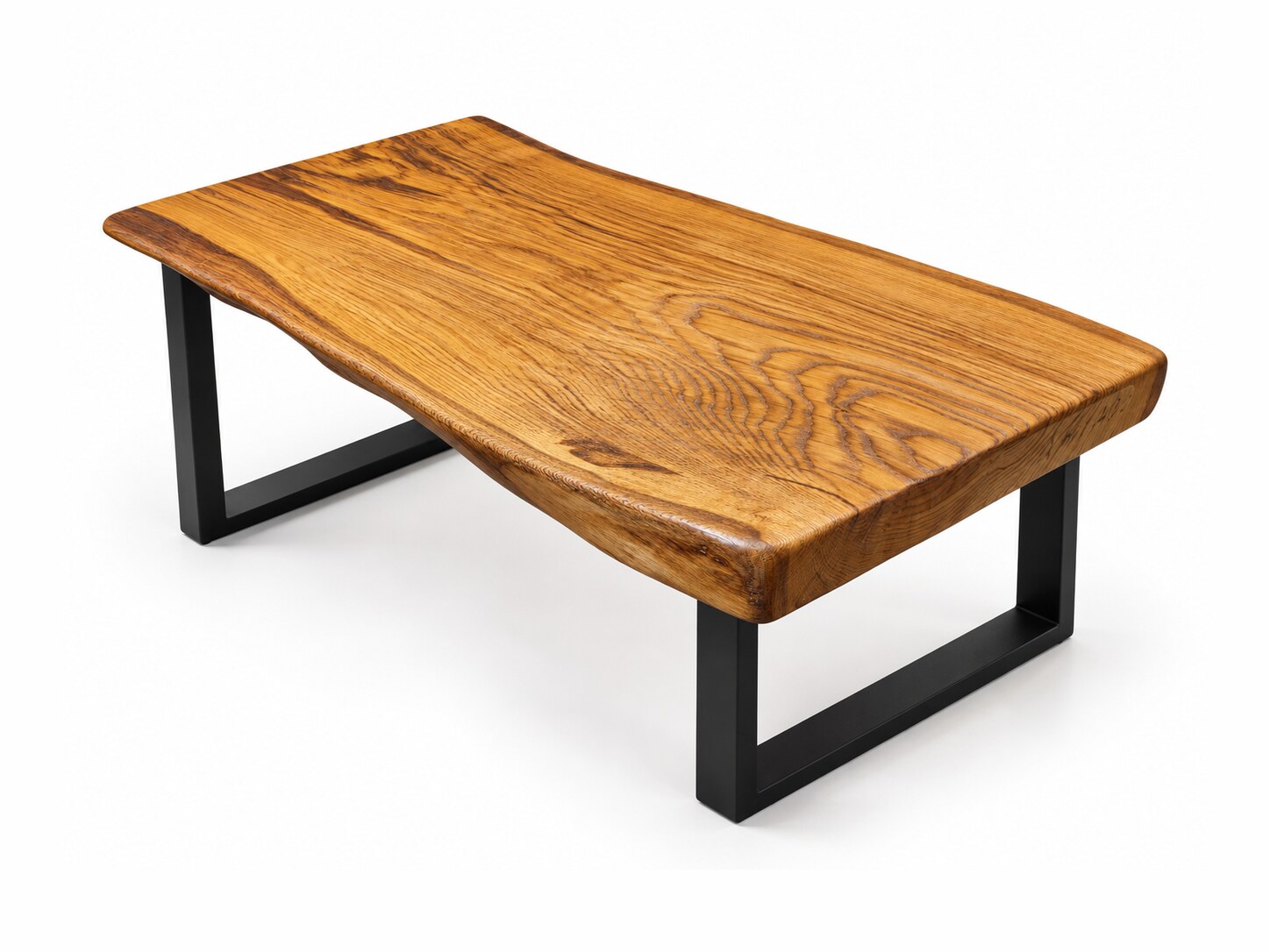 Couchtisch TRUNKO 100x55 cm aus einer Eichenbohle mit Stahlbeinen – Produktfoto auf weißem Hintergrund
