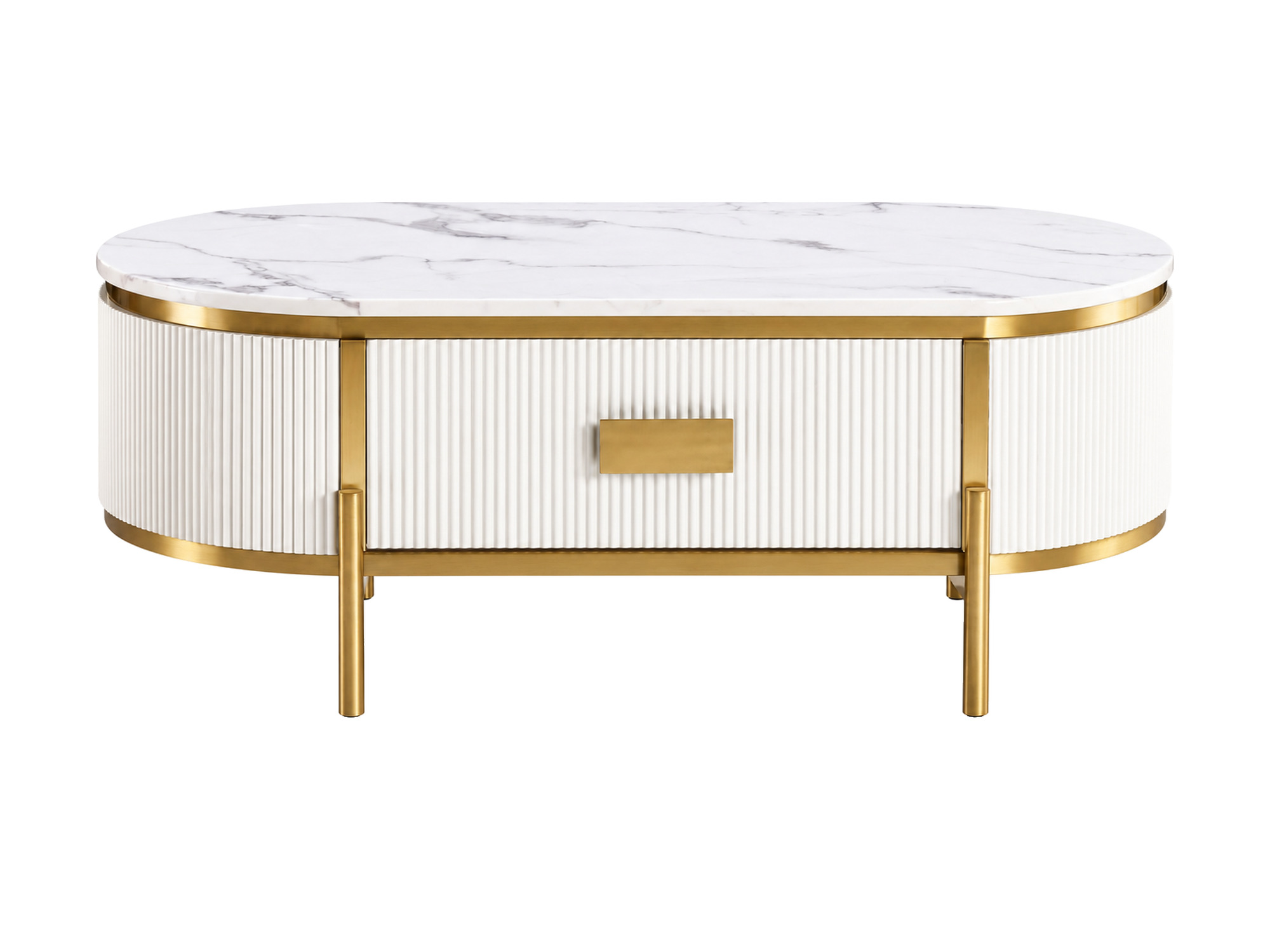 Couchtisch Eleganza 124 cm in Ecru mit geriffelter Schublade – Produktansicht auf weißem Hintergrund