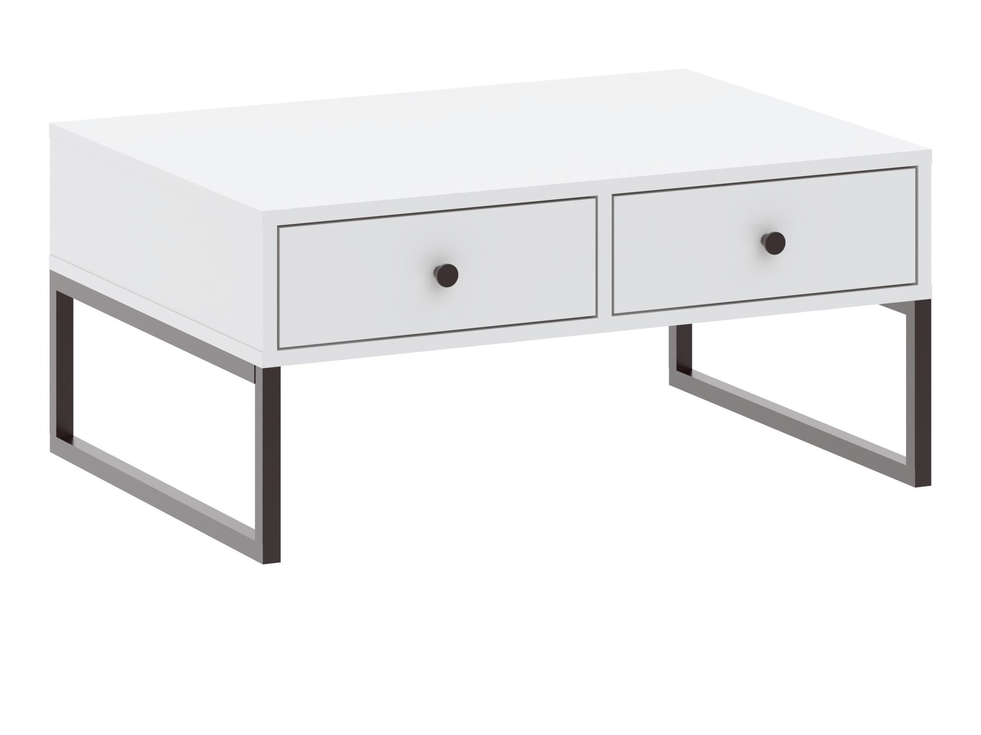 Weißer Couchtisch Linvero 77 cm mit zwei Schubladen