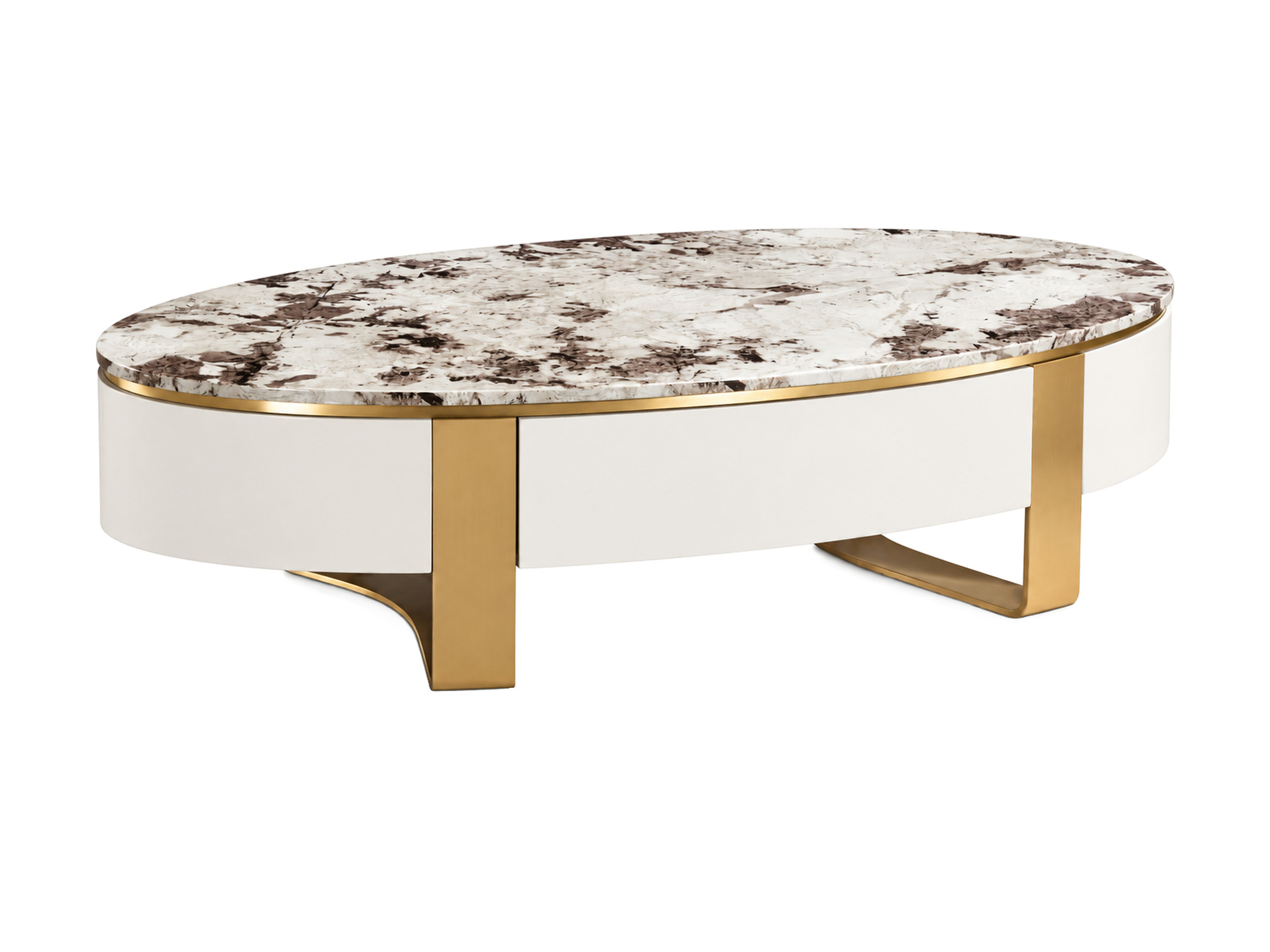 Couchtisch Eleganza in Off-White mit goldenem Gestell – Schrägansicht