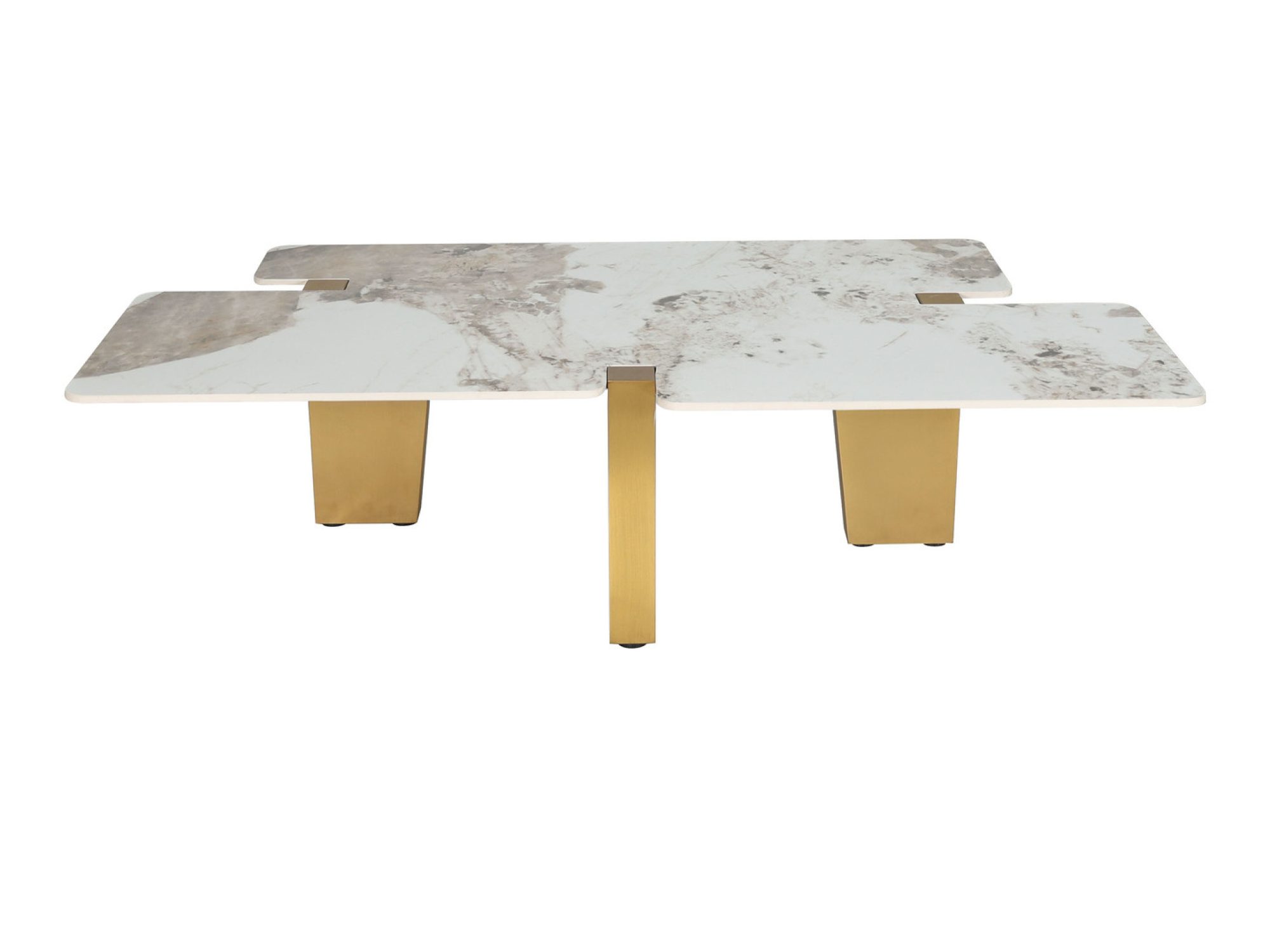 Couchtisch Virtus 140 cm – geometrische Tischplatte und goldene Beine