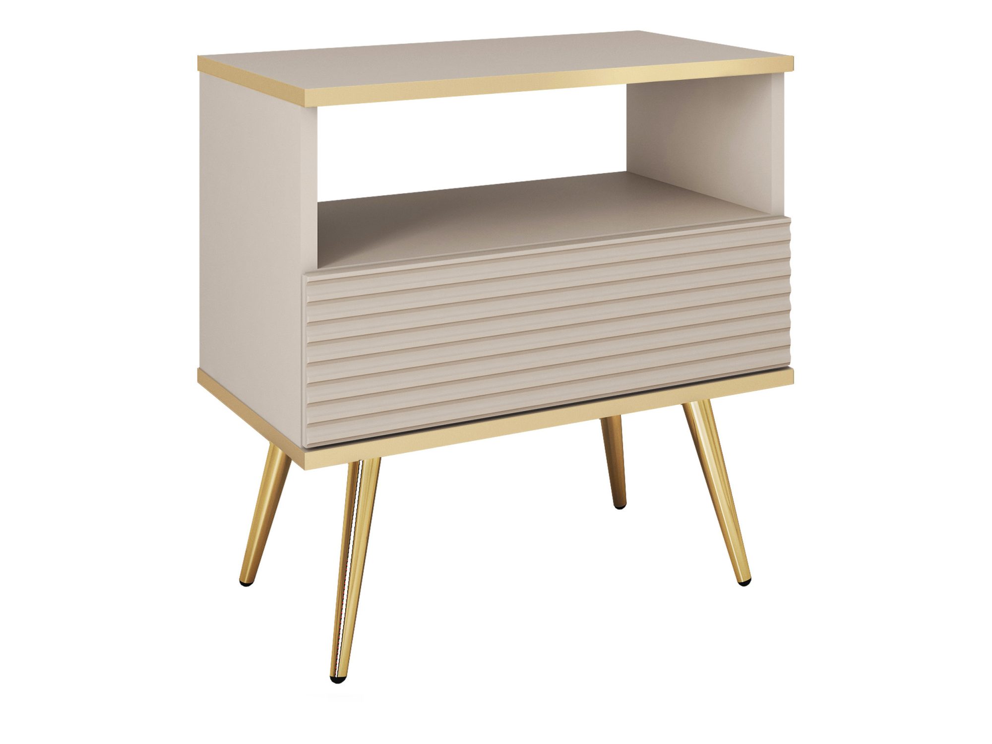 Nachttisch Teyser MDF in Beige mit goldenen Beinen – Frontansicht