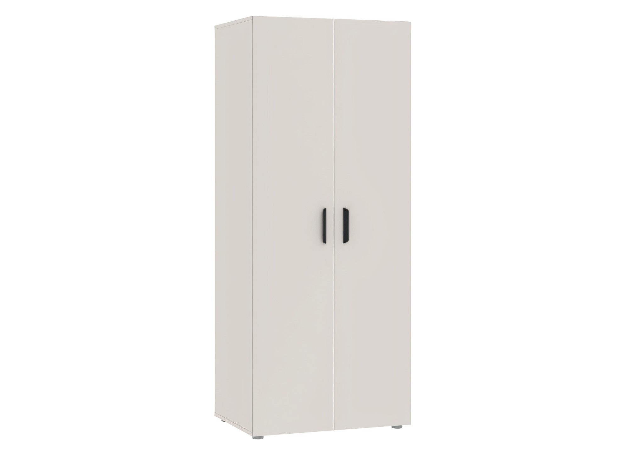 Weißer Schrank mit schwarzen Griffen