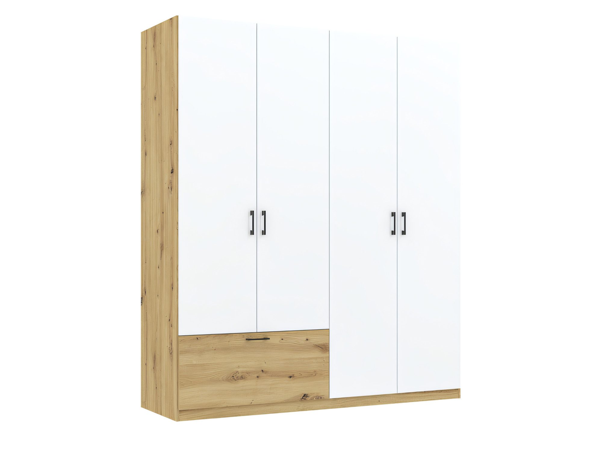 Šatní skříň Altavero 180 cm dub artisan a bílá se 4 dveřmi a zásuvkou