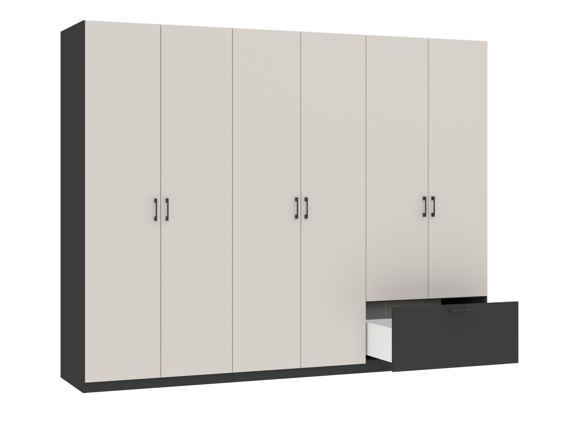Kleiderschrank Altavero 270 cm Anthrazit und Kaschmir – offener Innenraum mit Fächern