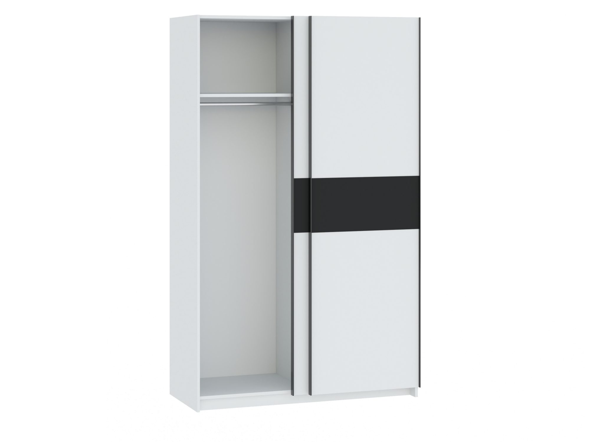 Kleiderschrank Breviano 122 cm Weiß Hochglanz und Anthrazit – geöffnete Tür