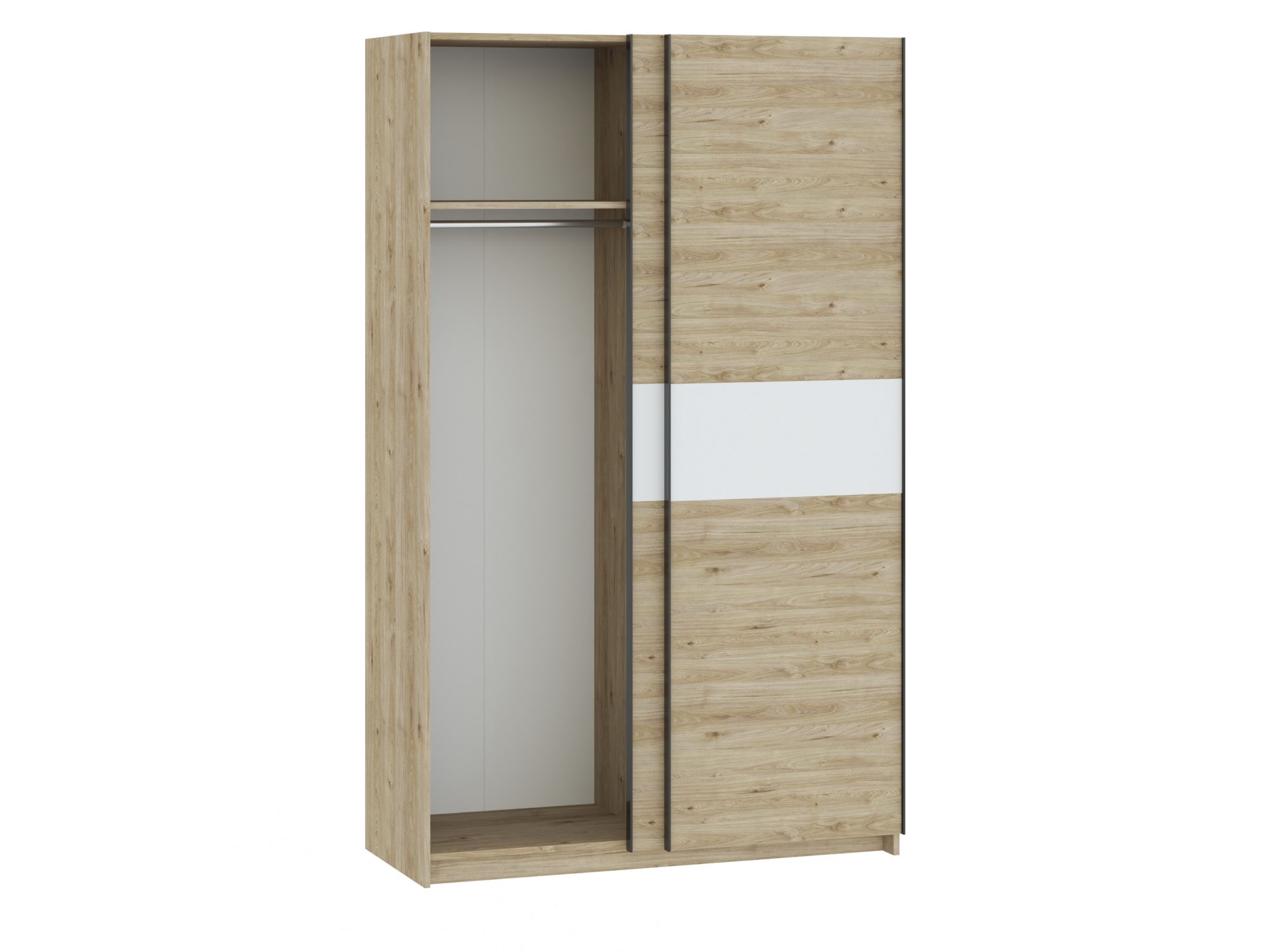 Kleiderschrank Breviano 122 cm Hickory Jackson und Weiß – geöffnete Tür