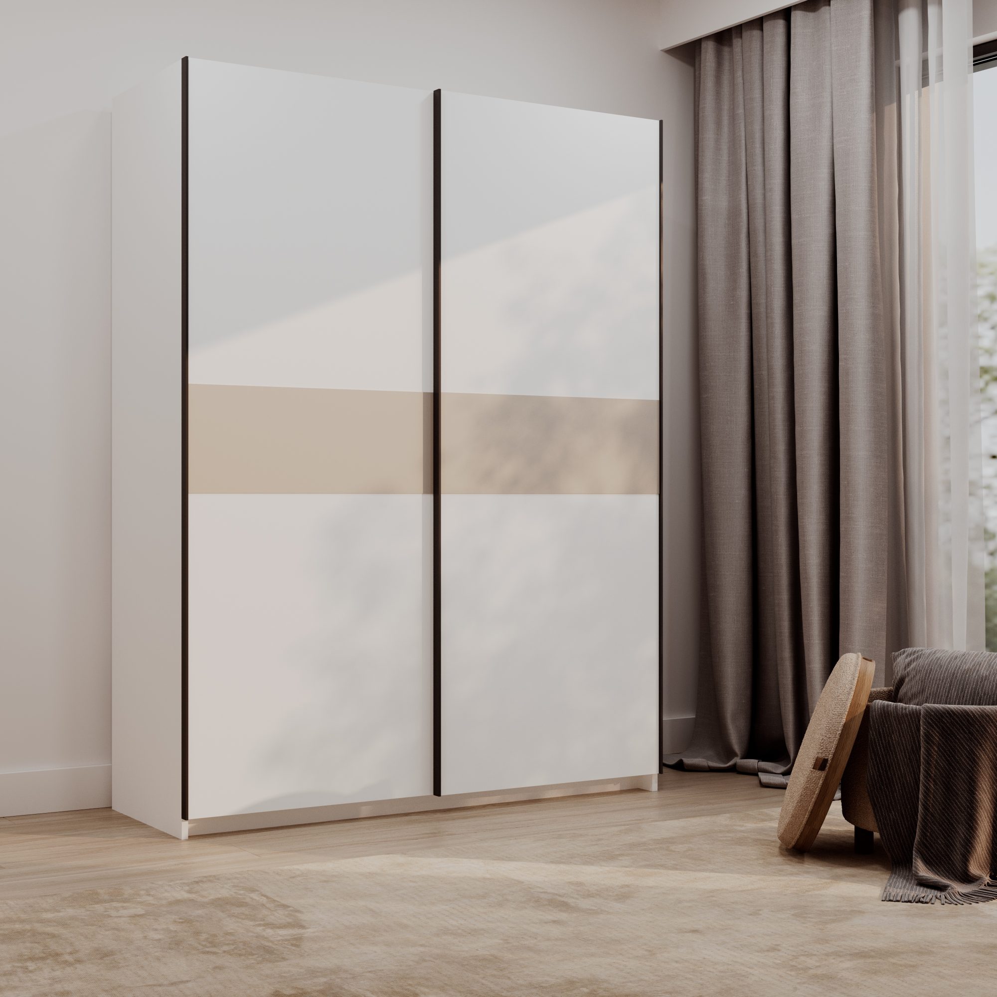 Kleiderschrank Breviano 151 cm in Weiß und Creme im Schlafzimmer