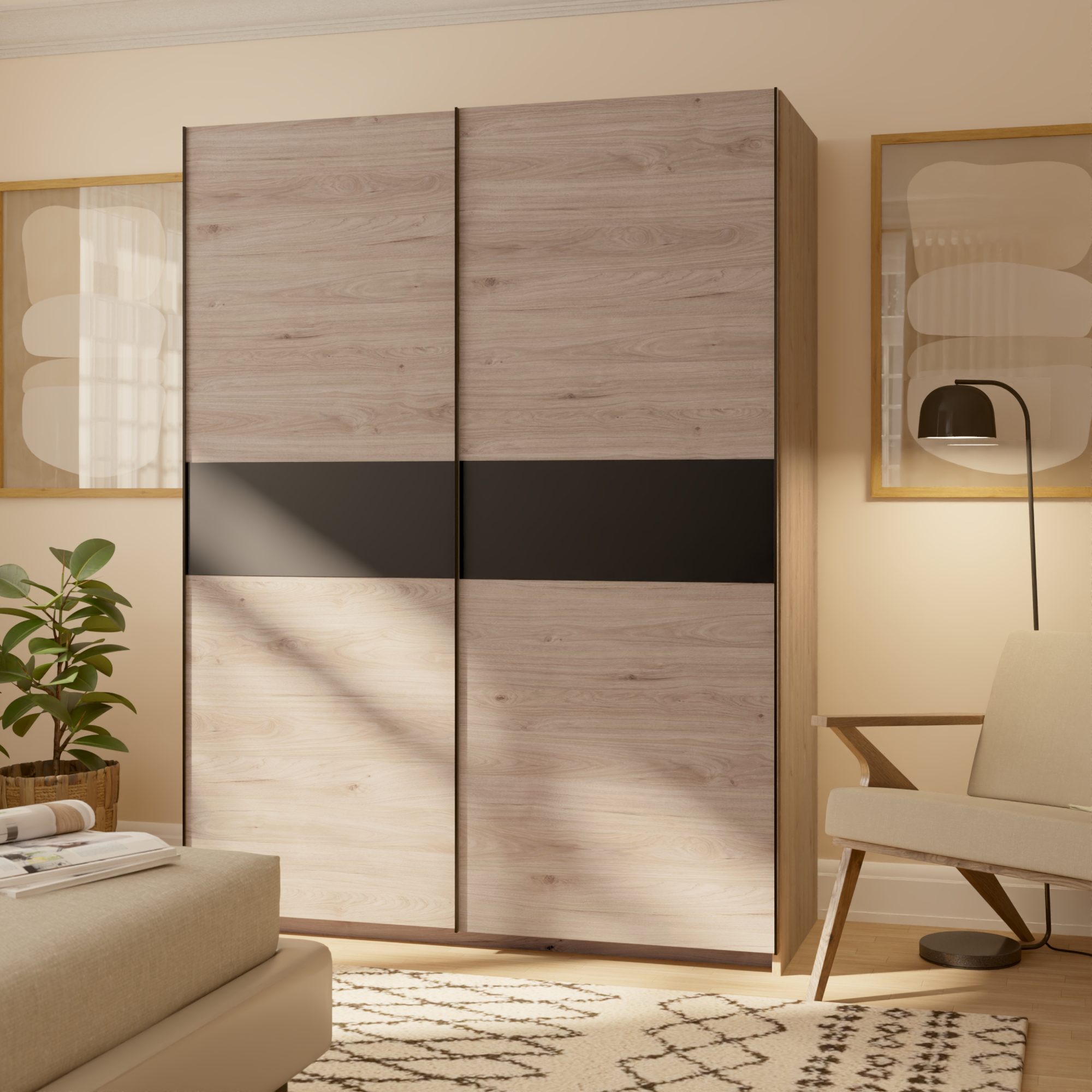Kleiderschrank Breviano 151 cm in Hickory Jackson und Anthrazit im Raumambiente