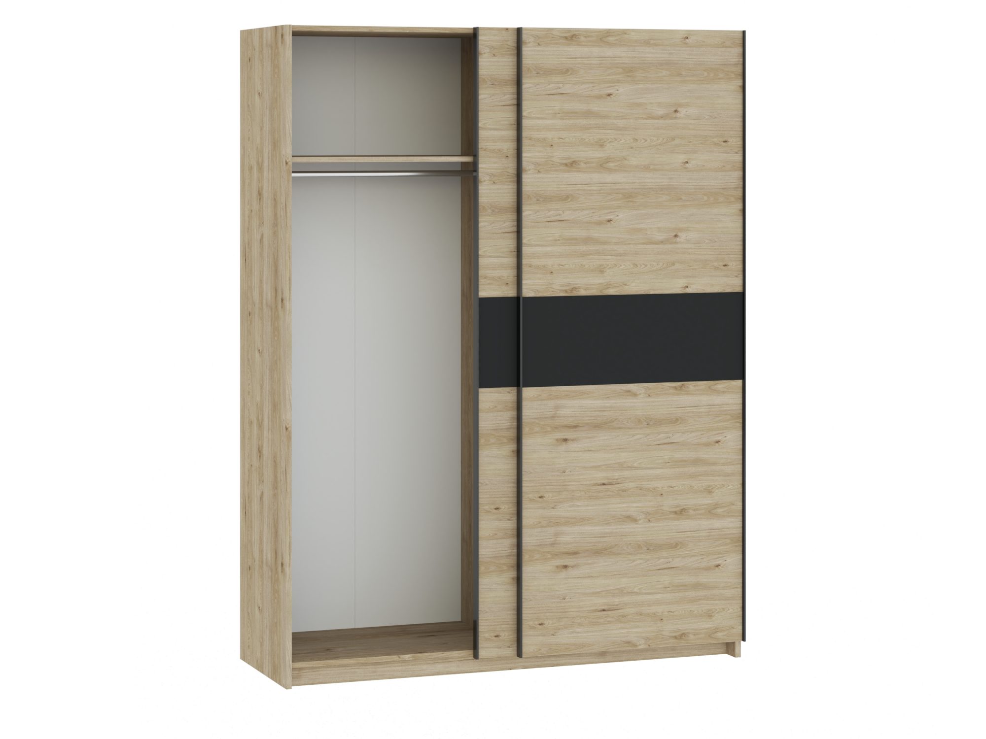 Kleiderschrank Breviano 151 cm Hickory Jackson und Anthrazit mit geöffneter Tür