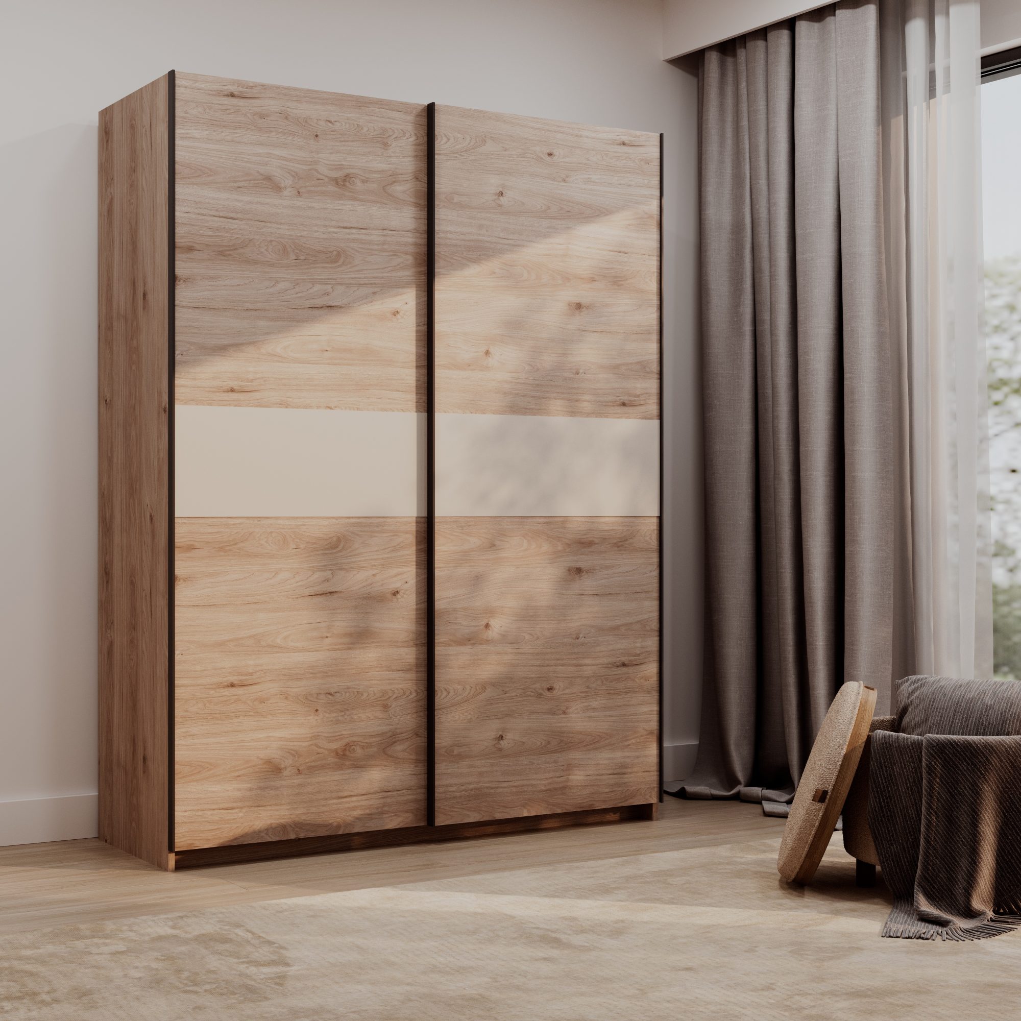 Kleiderschrank Breviano 151 cm in Hickory Jackson und Kaschmir im Raumambiente