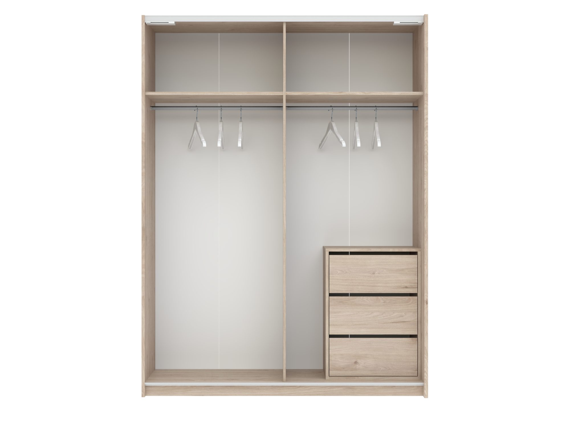 Kleiderschrank Breviano 151 cm Hickory Jackson und Kaschmir – offener Innenraum mit Schubladen