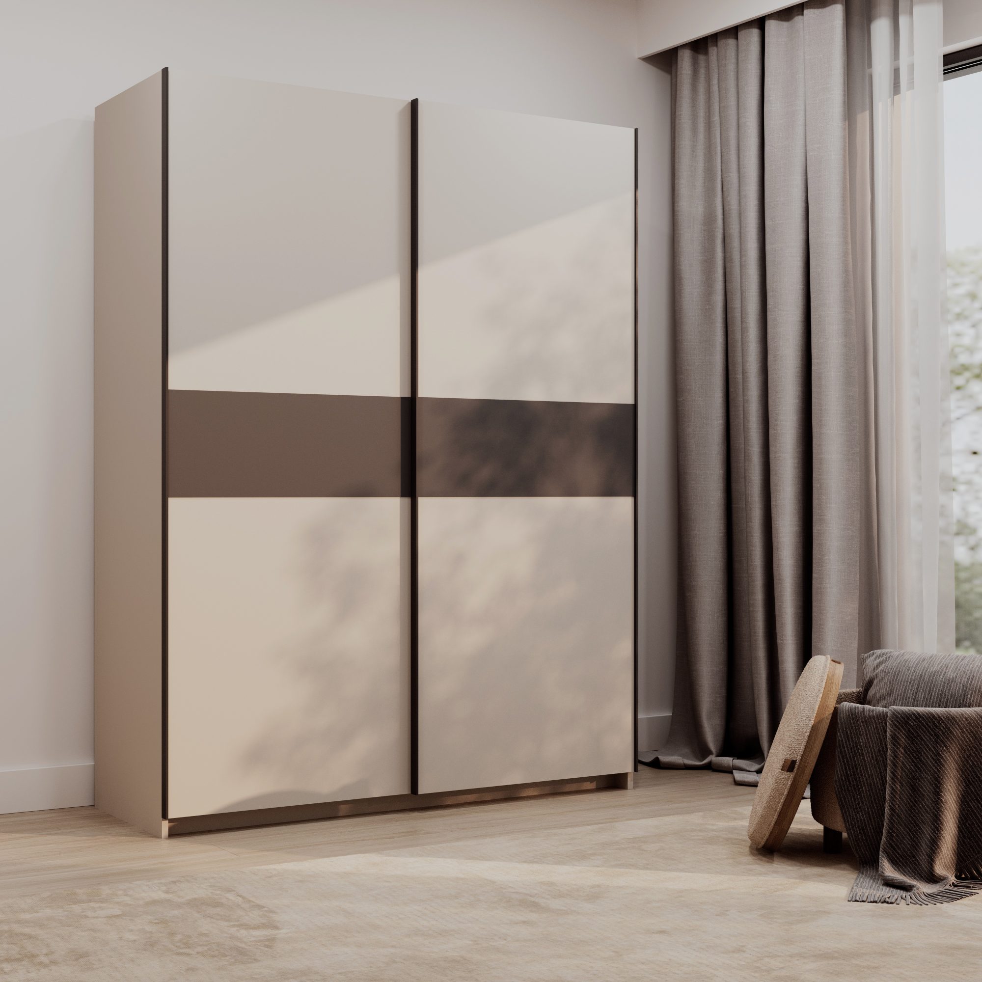 Kleiderschrank Breviano 151 cm in Kaschmir und Anthrazit im Schlafzimmer