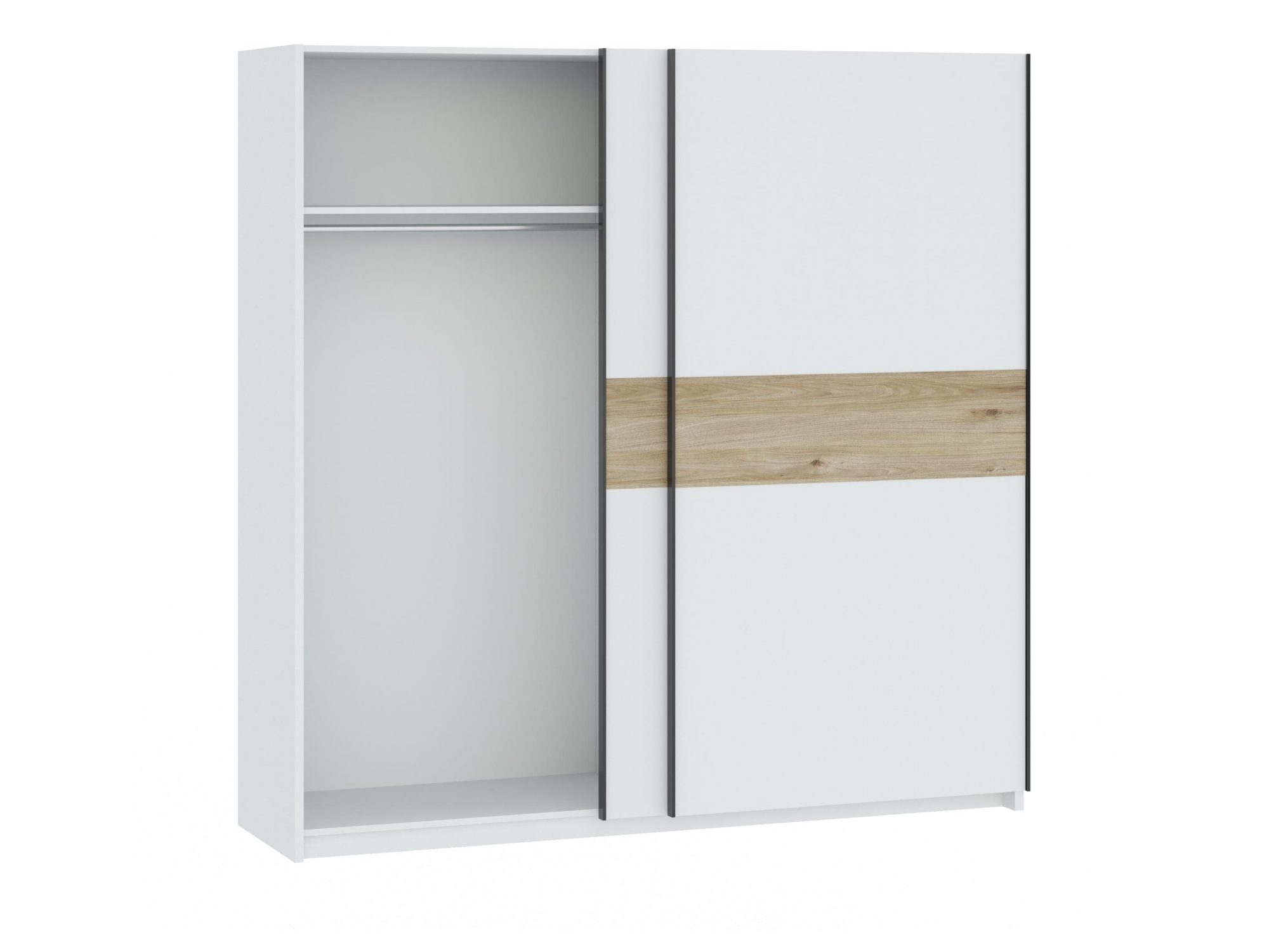 Kleiderschrank Breviano 200 cm Weiß und Hickory Jackson – Innenansicht